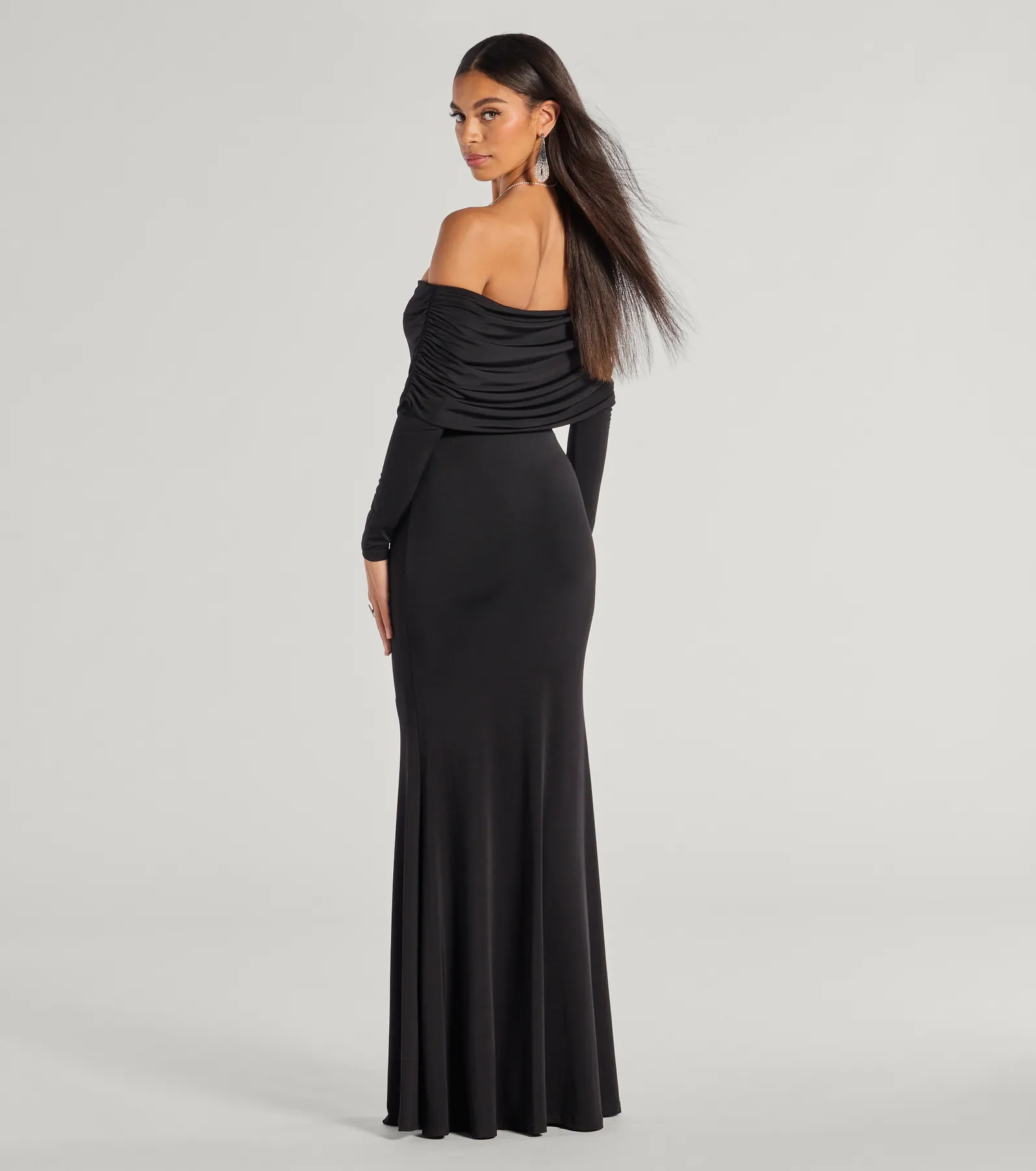 Carmen Off-The-Shoulder Long Sleeve Column Dress