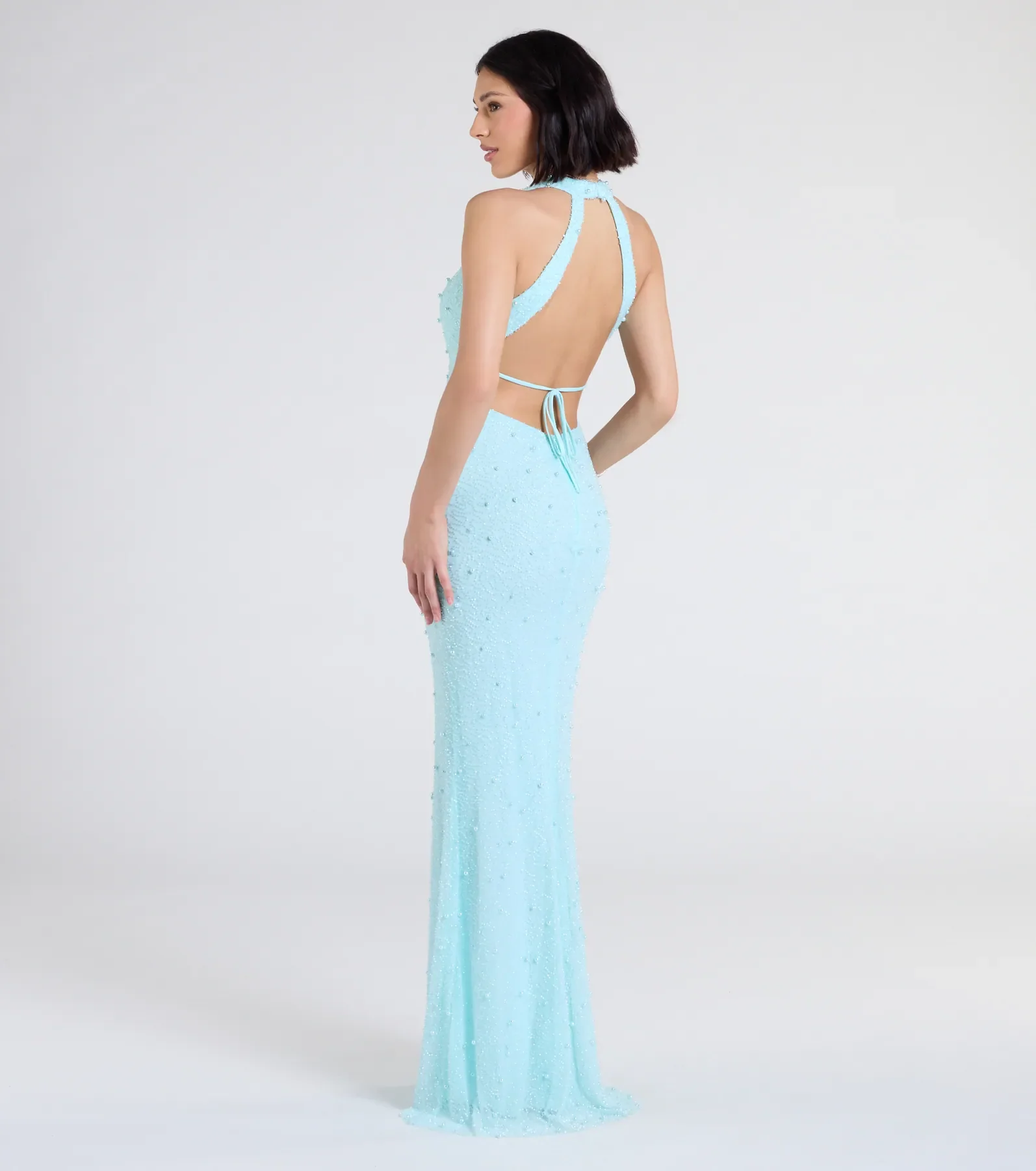 Tyra Halter Open Back Pearl Mermaid Formal Dress