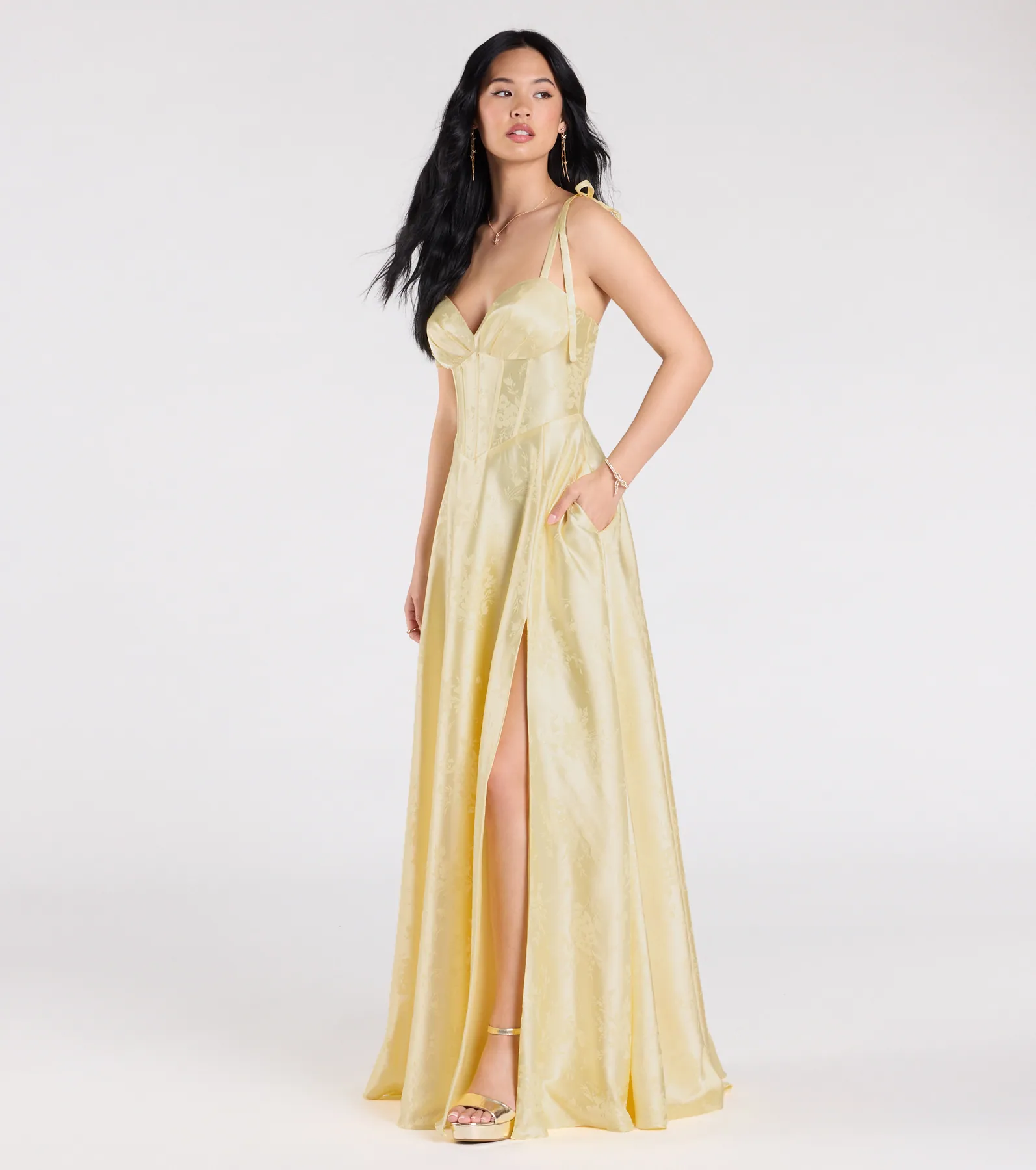 Melika Bustier Slit A-Line Satin Formal Dress