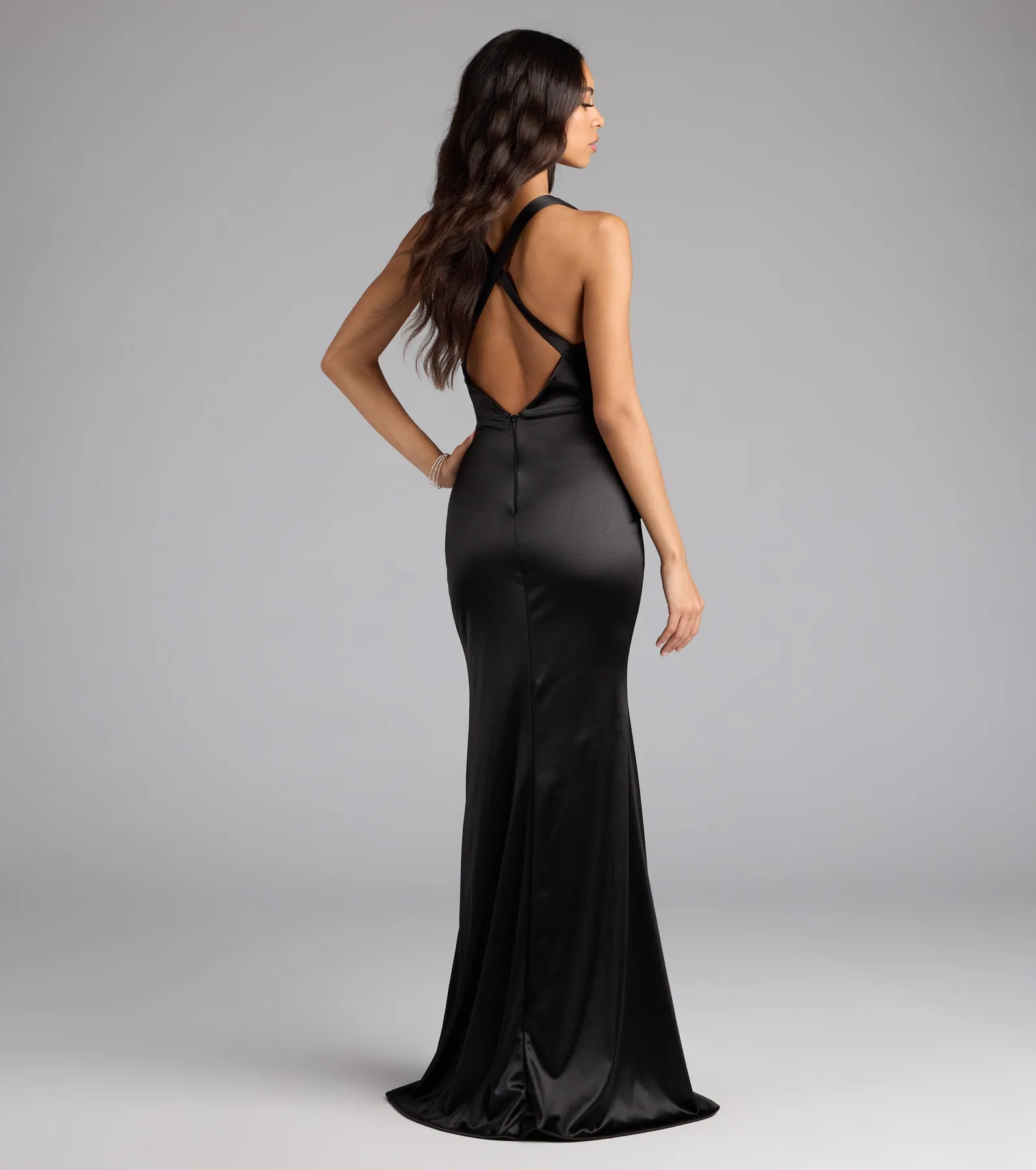 Judy Open Back Slit Mermaid Satin Formal Dress