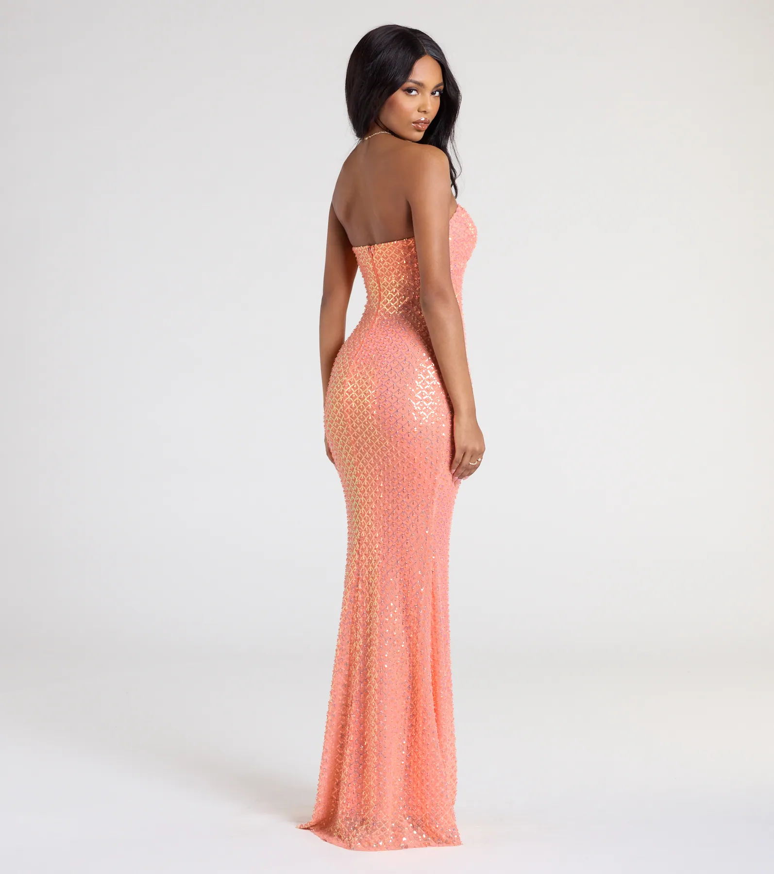 Adrianna Strapless Mermaid Sequin Bead Formal Dress