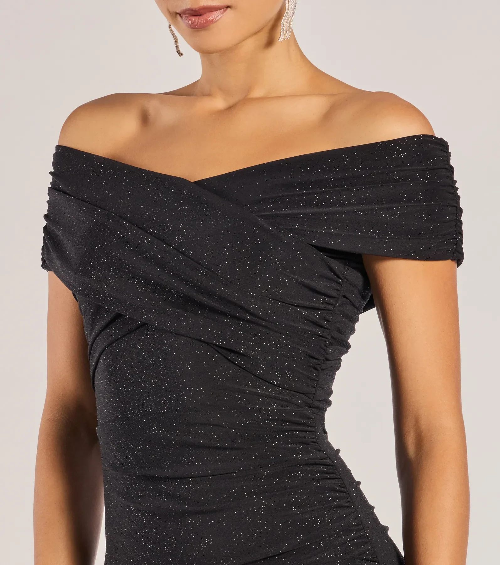Giada Glitter Knit Off-the-Shoulder Column Dress