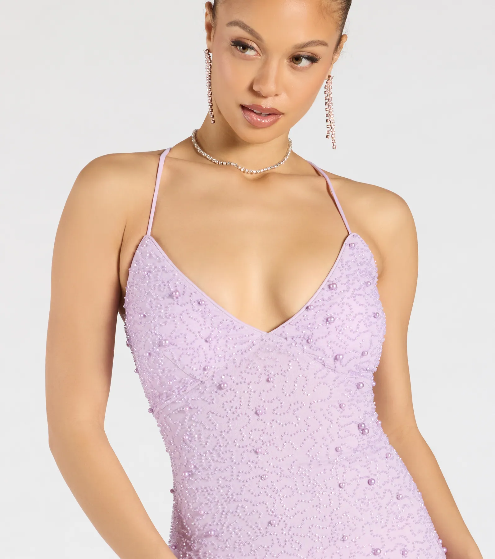 Marlene Lace-Up Mermaid Beaded Pearl Formal Dress