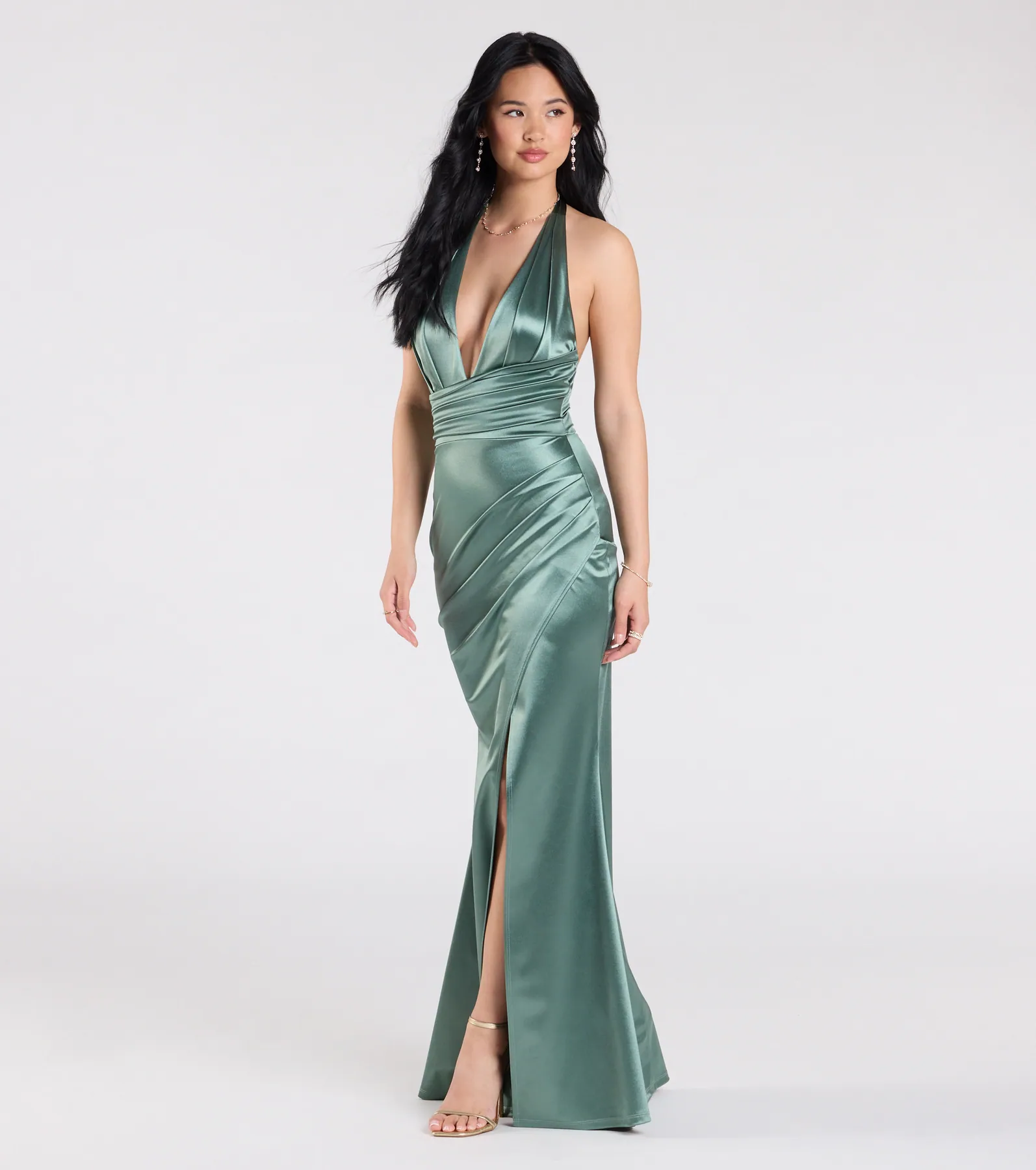 Joanne Halter Slit Mermaid Satin Formal Dress