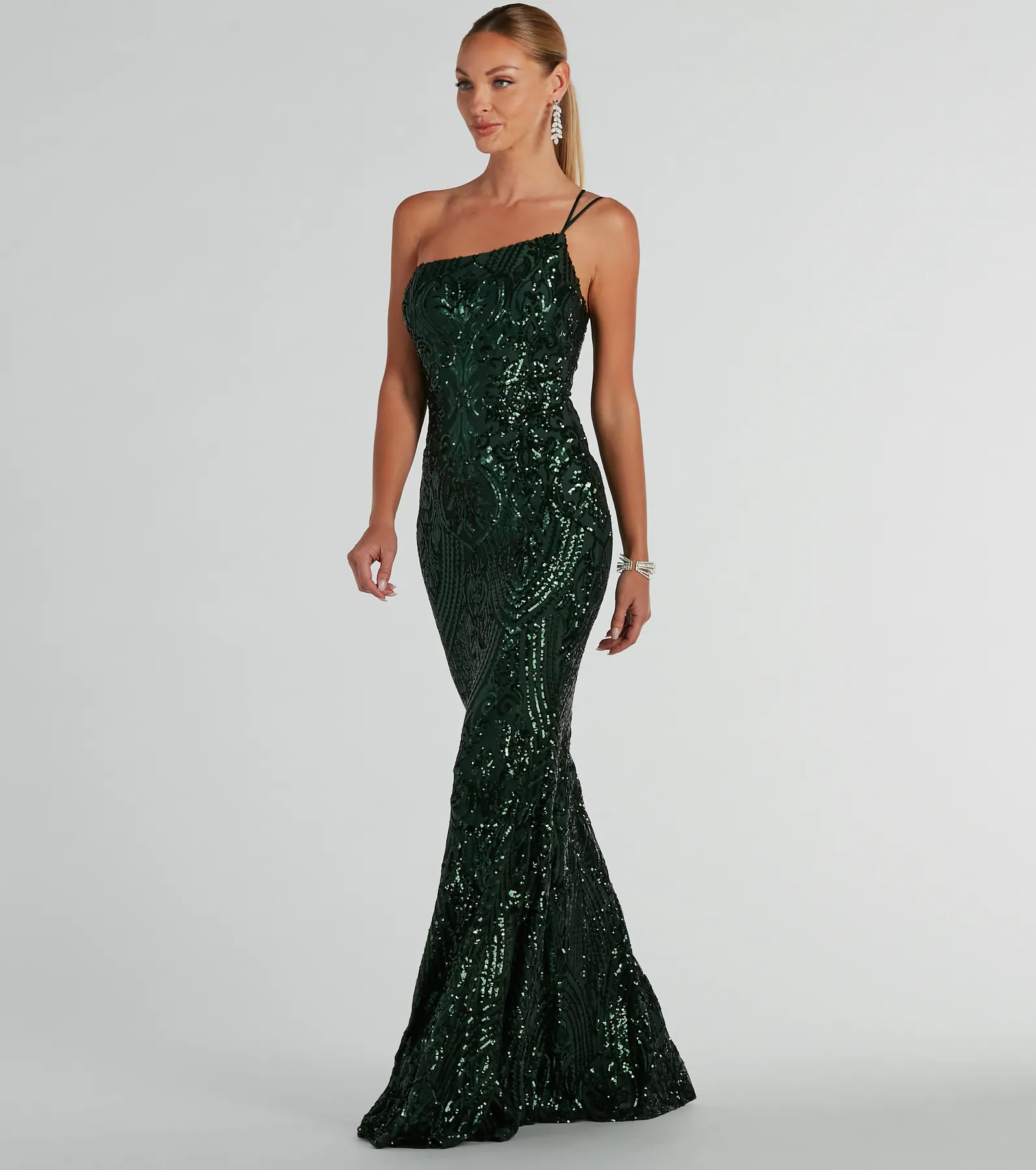 Sarah One-Shoulder Mermaid Sequin Formal Dress