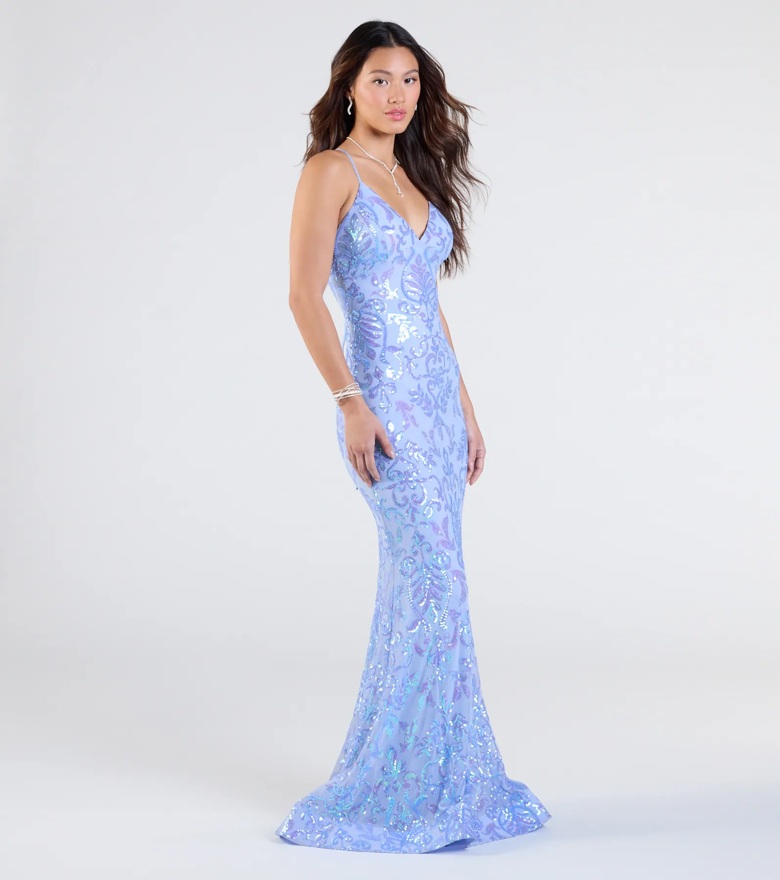 Jessica Lace-Up Mermaid Sequin Formal Dress