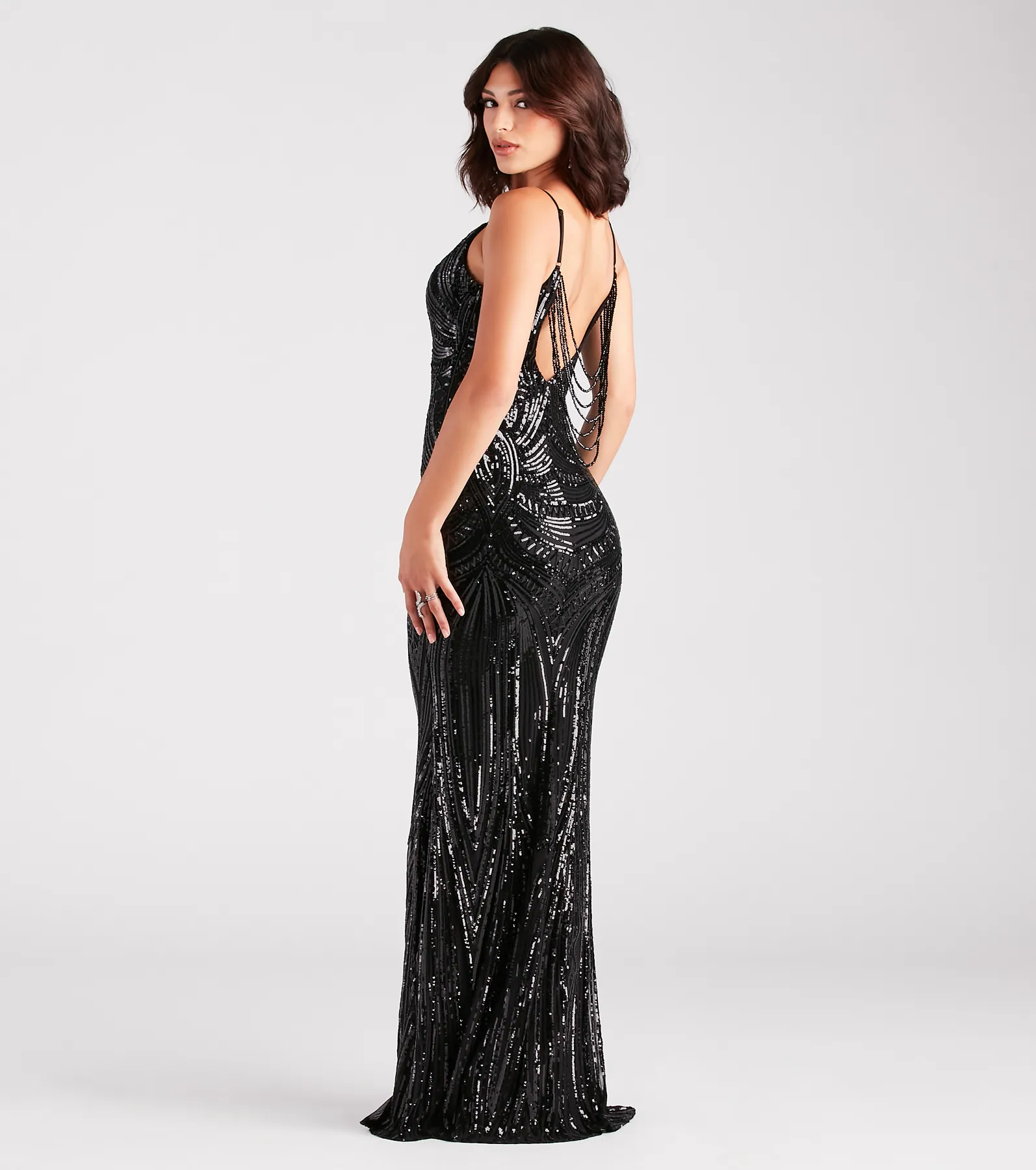 Pauline Formal Sequin Draped Bead Bodycon Dress