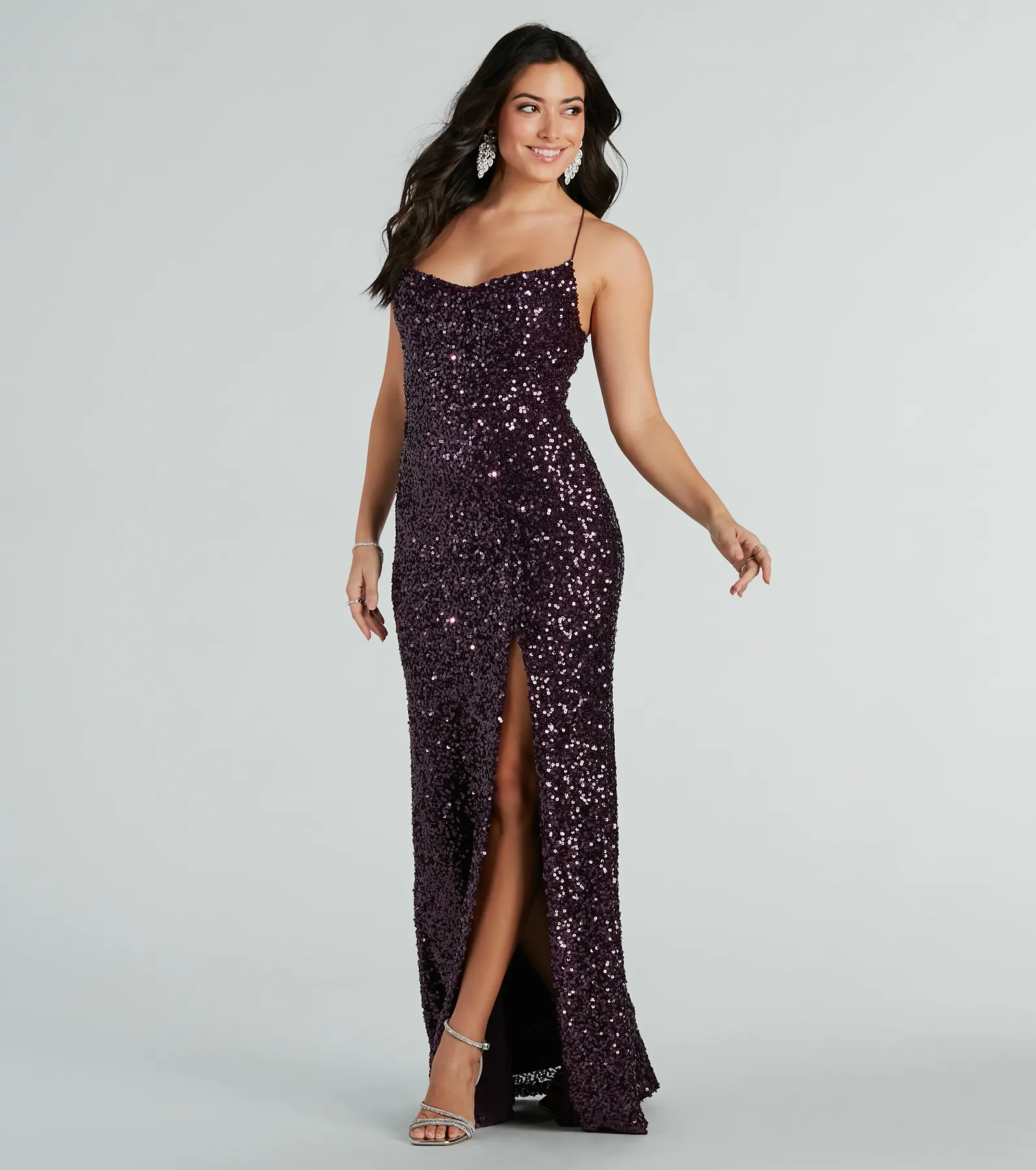 Esperanza Formal Sequin Cowl Dress