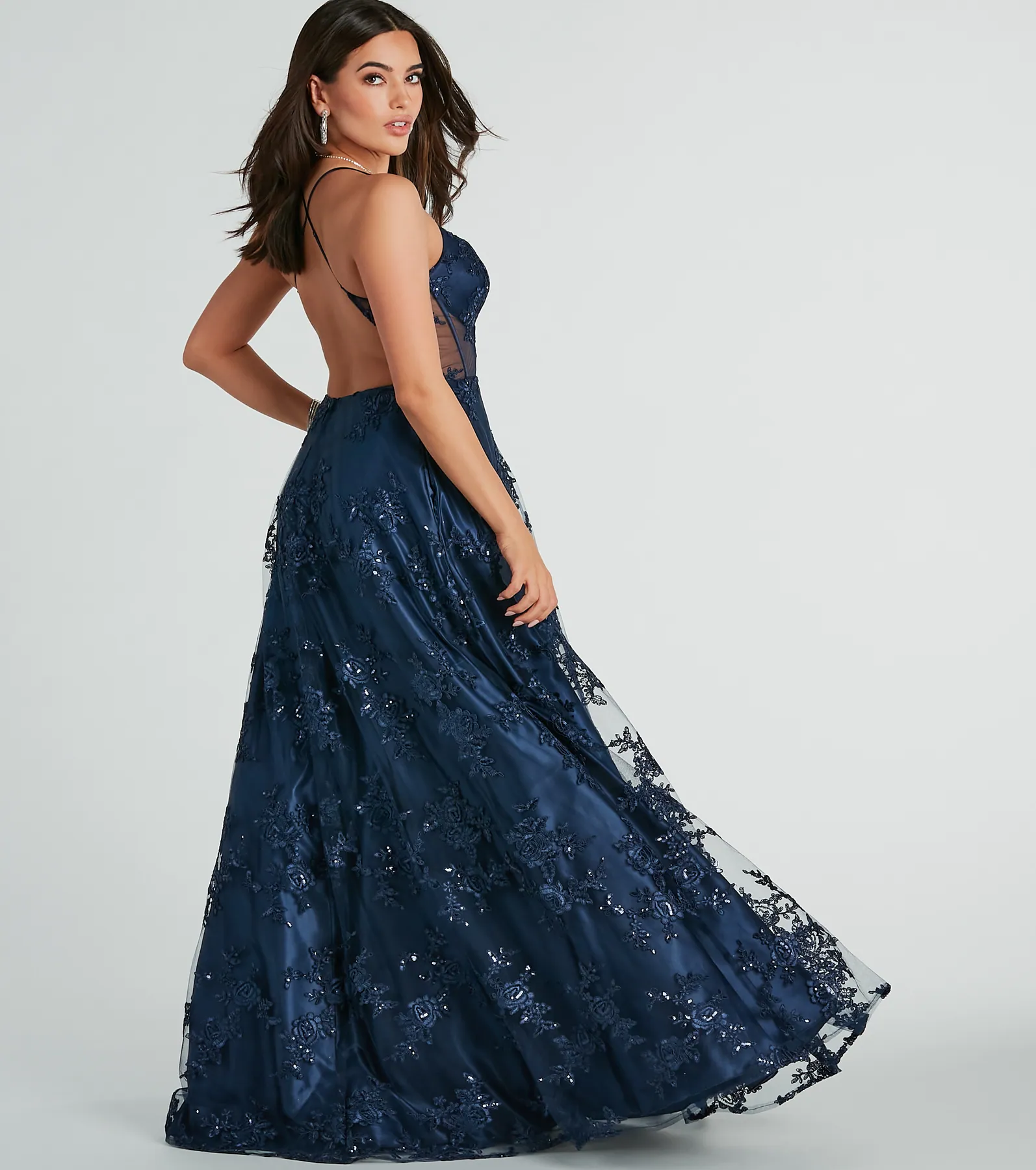 Monica Sequin Embroidered Lace Ball Gown