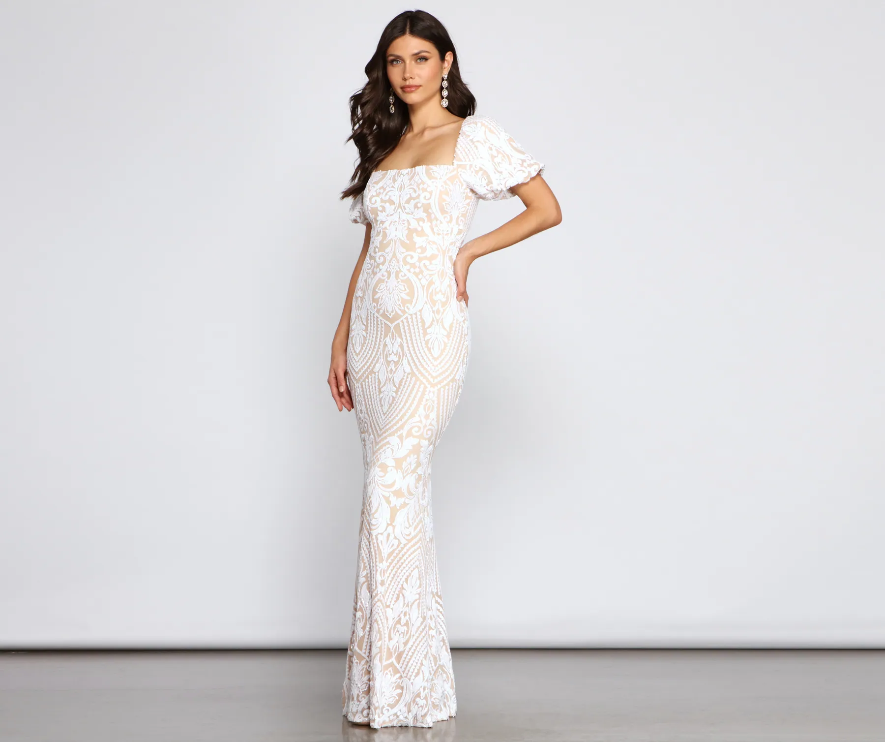 Quinn Sequin Scroll Puff Sleeve Dress