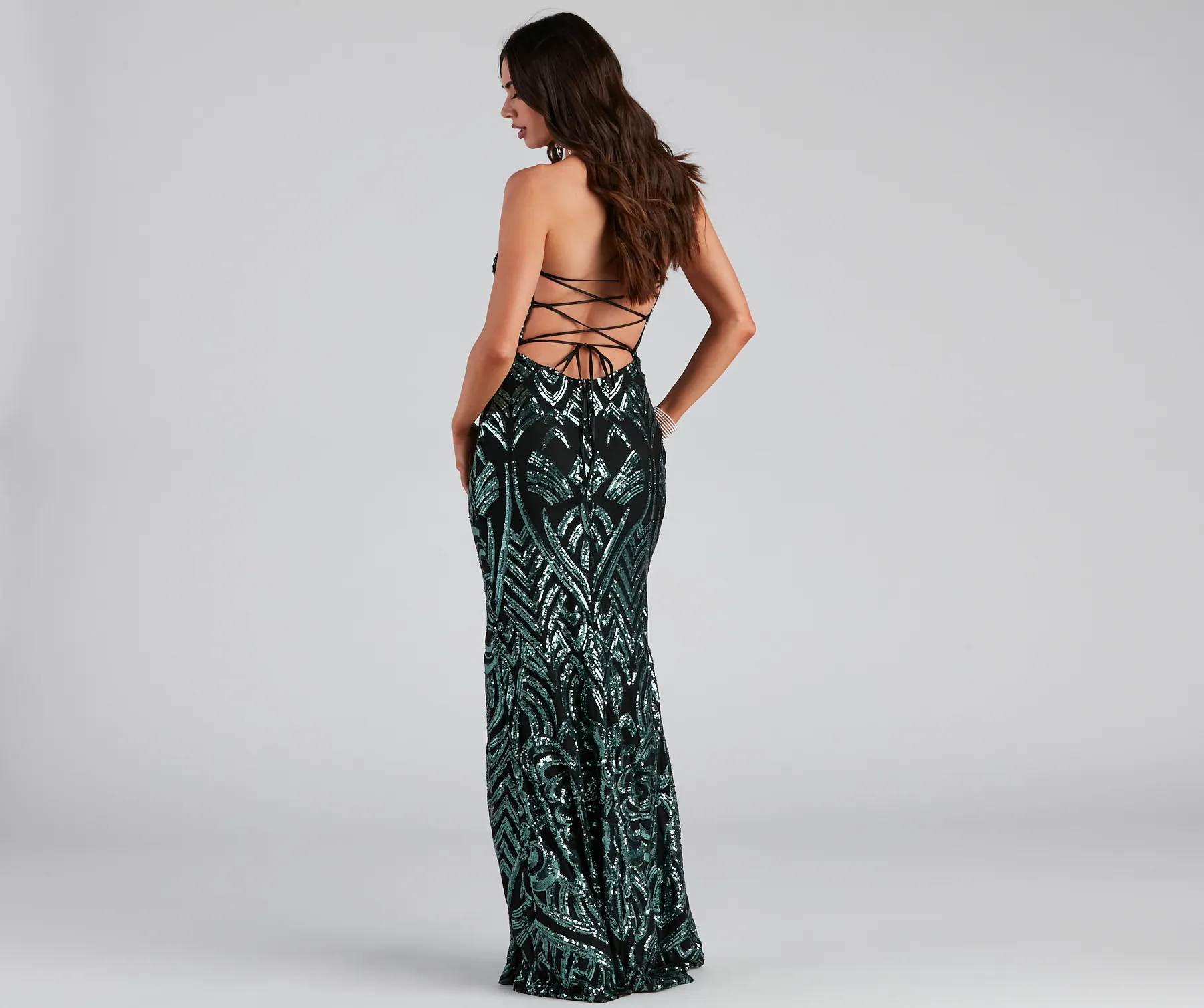 Cassy Formal Sequin Lace Up Dress