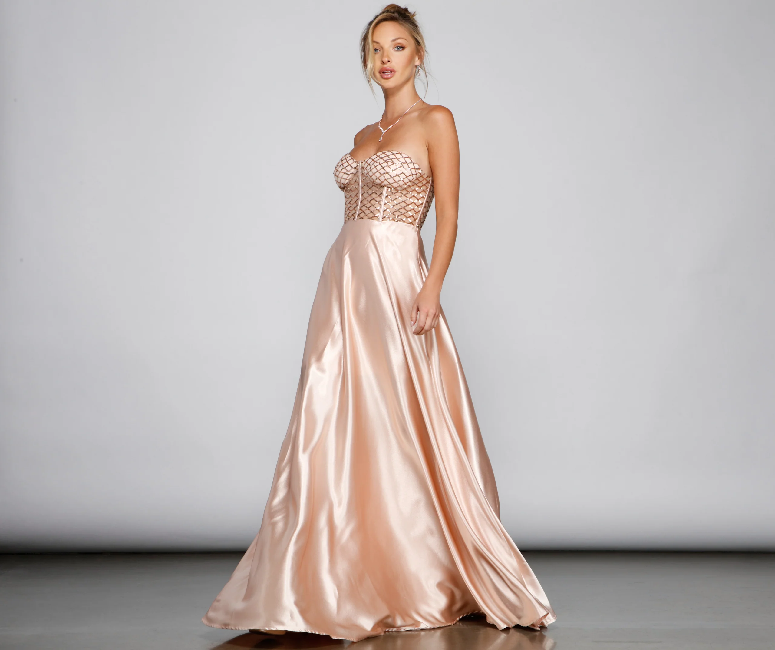 Betsy Sweetheart Sequin Corset A-Line Formal Dress