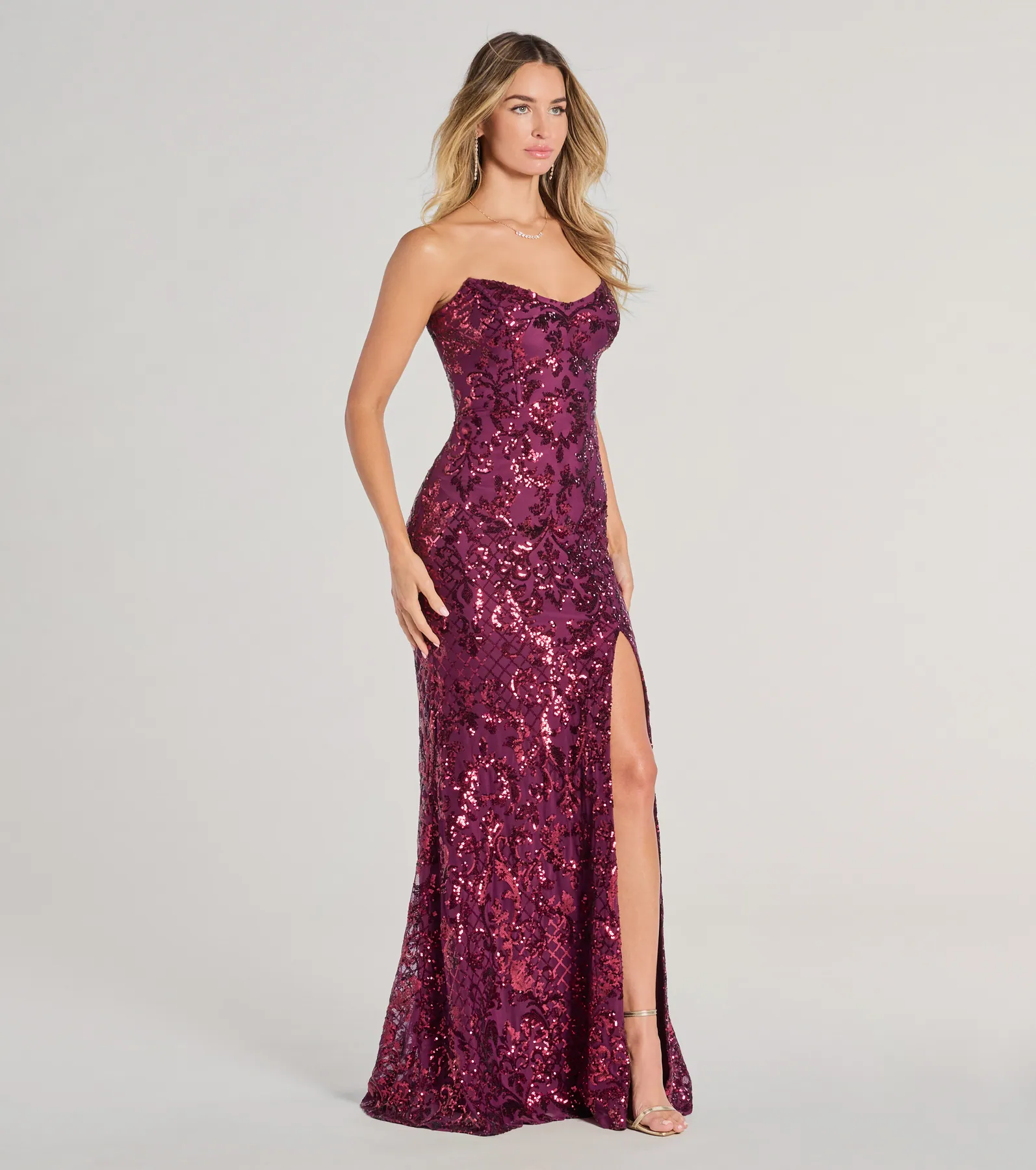 Chandler Strapless Lace-Up Sequin Formal Dress