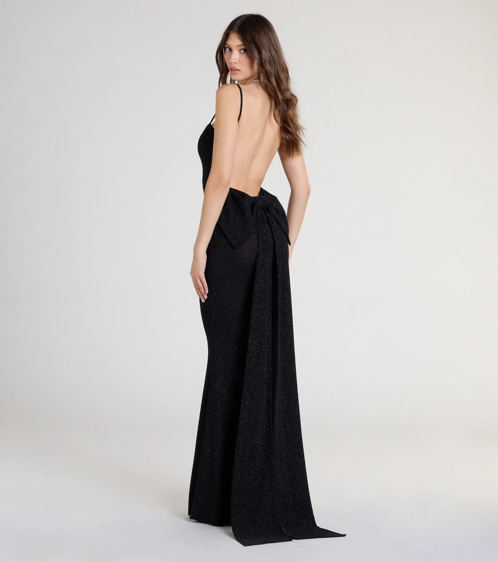 Gwendolyn Glitter Knit Bow-Back Mermaid Dress