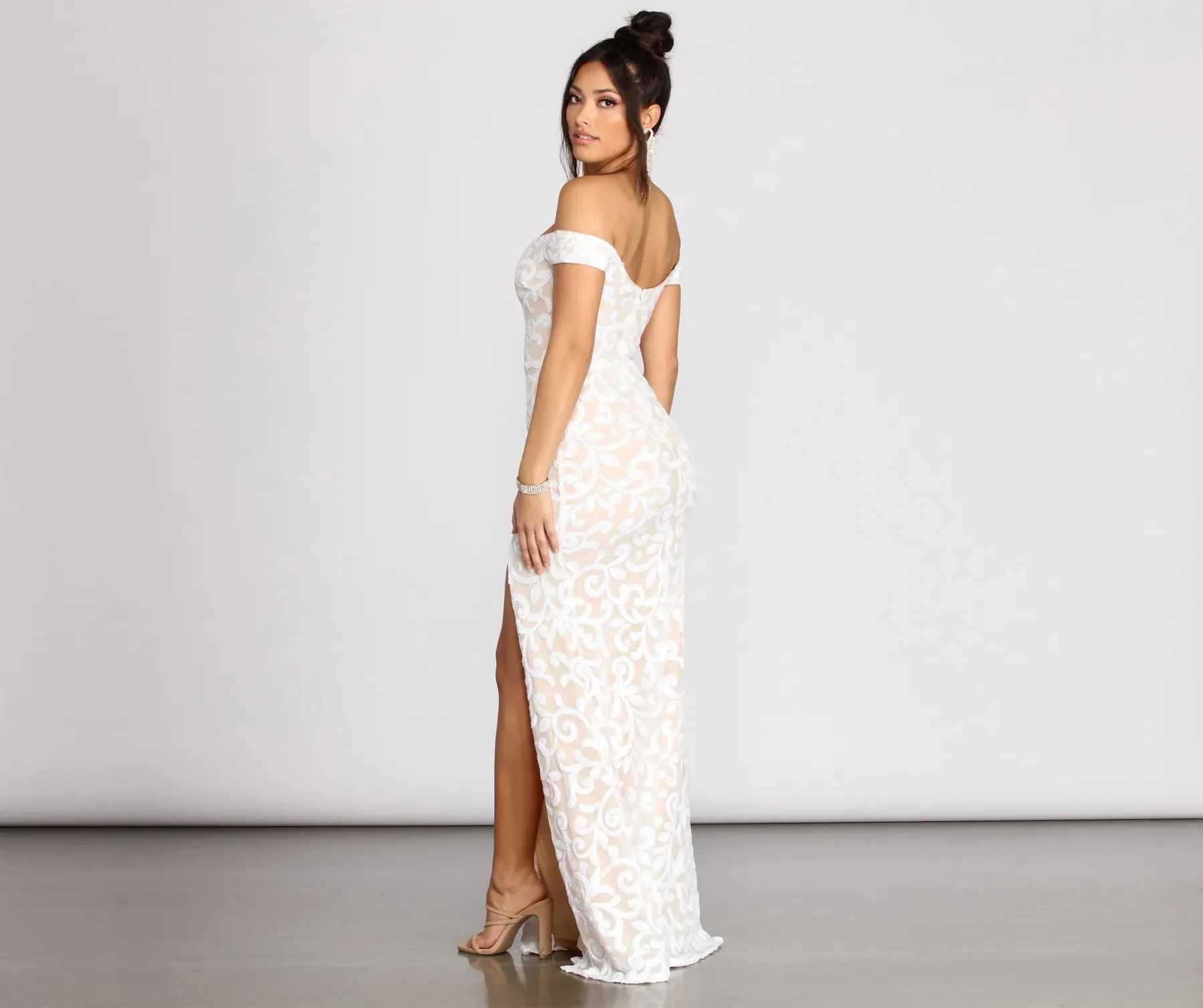 Marzia Scroll Sequin Mesh Mermaid Dress