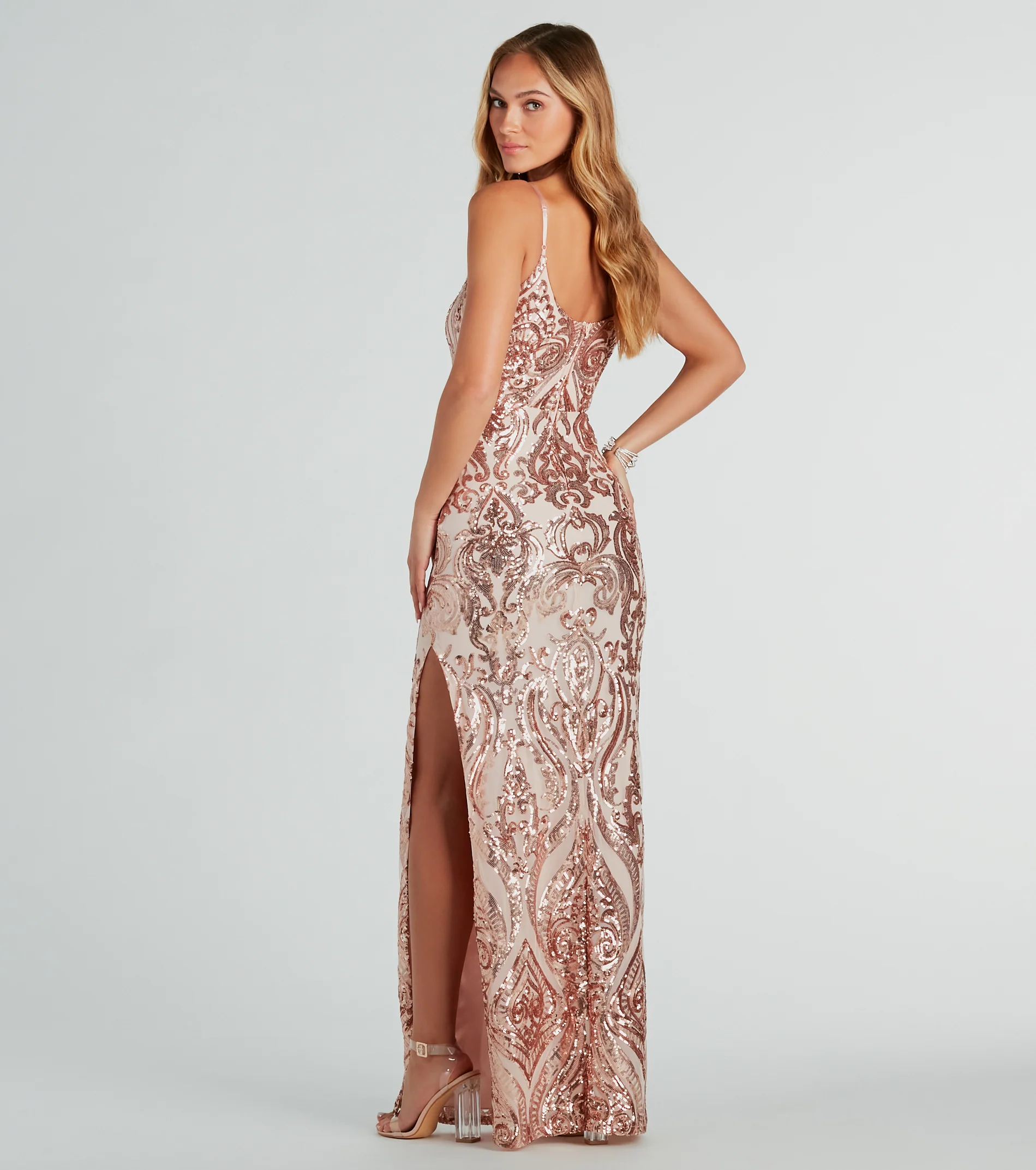 Valery Formal Sequin Square Neck Long Dress