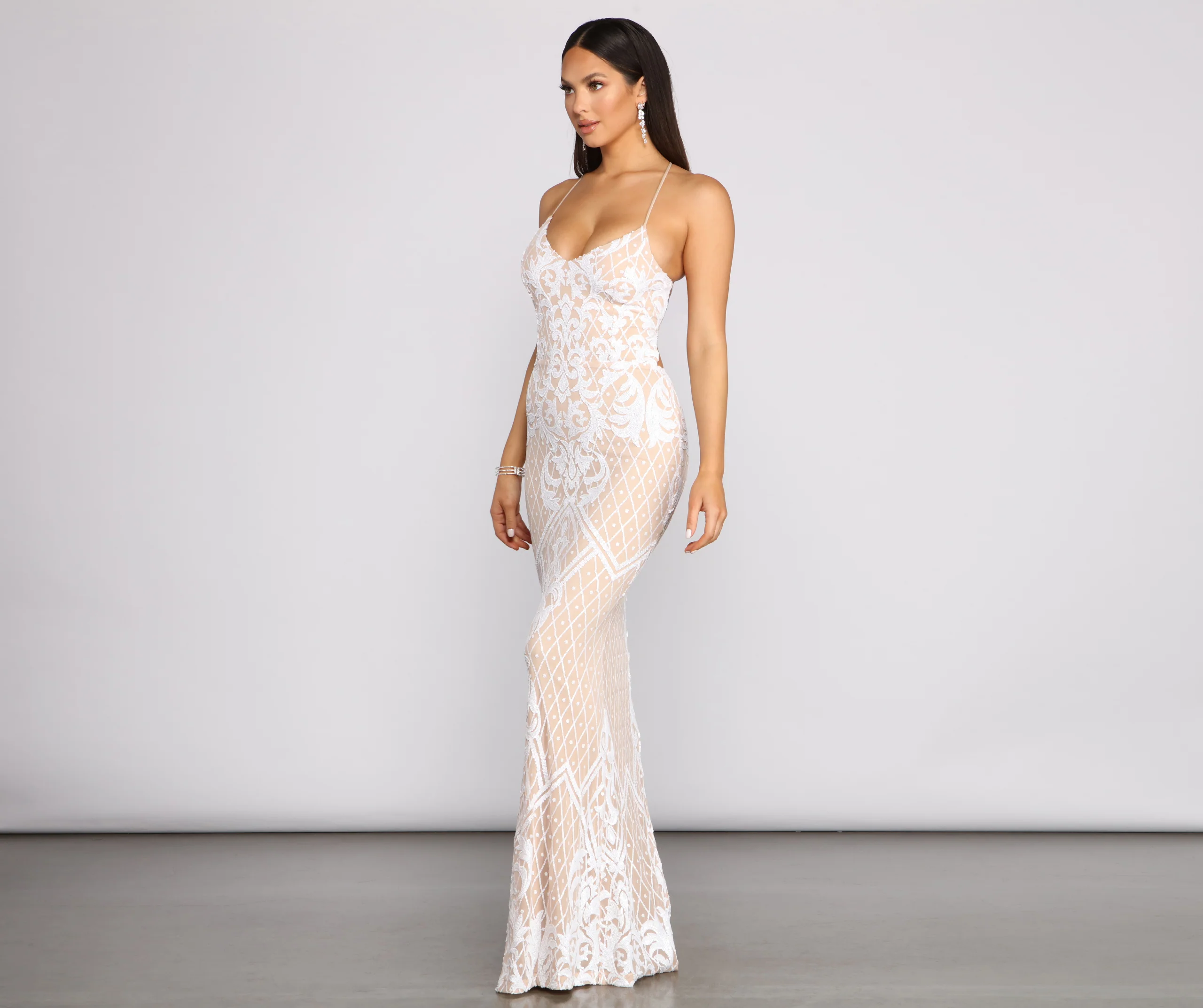 Blair Sequin Scroll Sleeveless Formal Dress