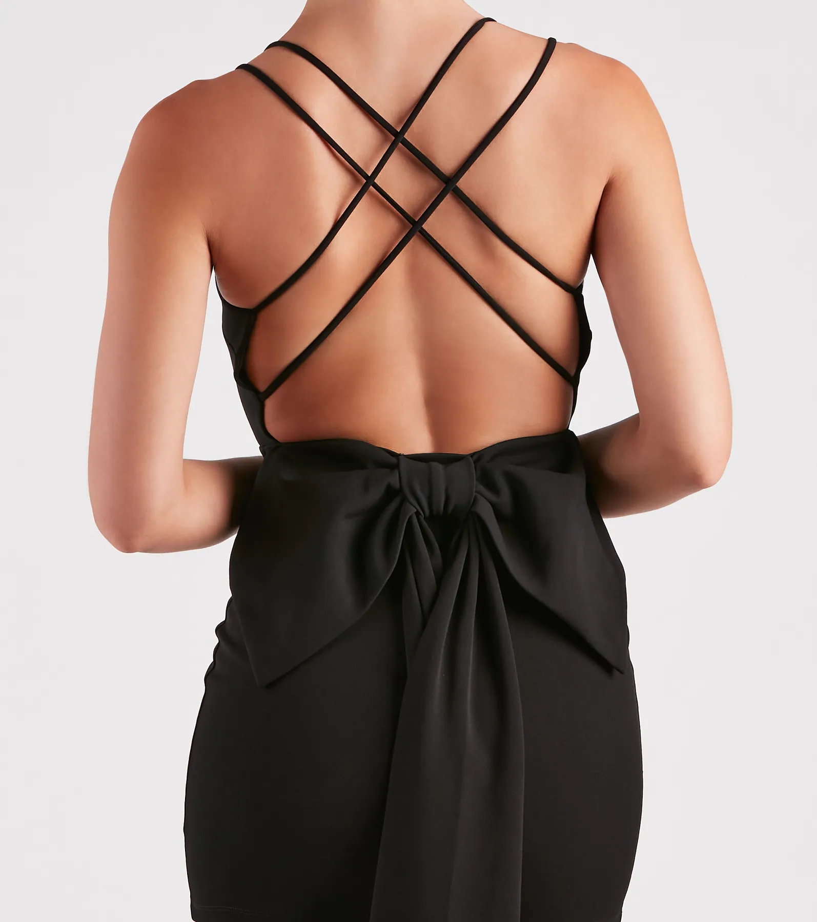 Strike A Pose Crepe Bow Back Mini Dress