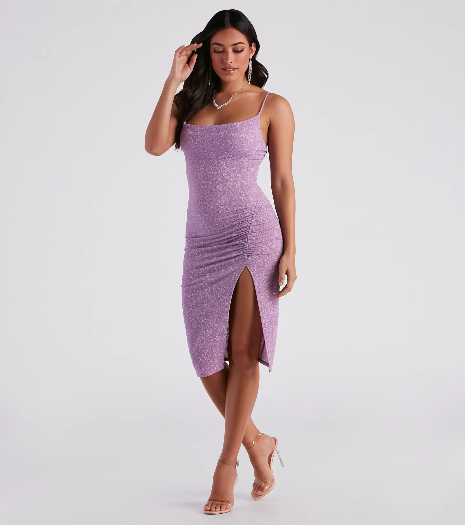 Glitter Queen Ruched Midi Dress