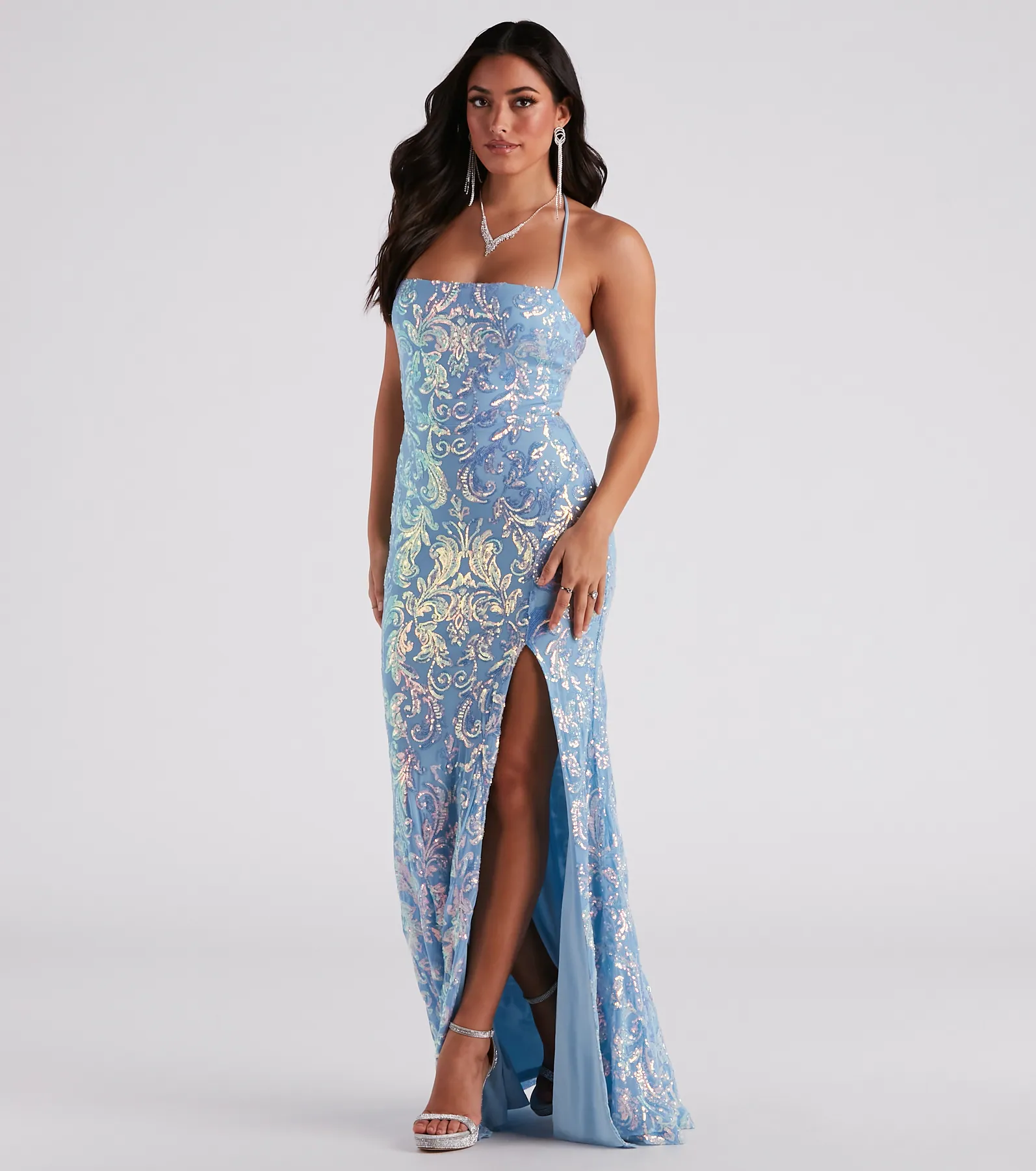Jayleen Formal Sequin Lace-Up A-Line Dress