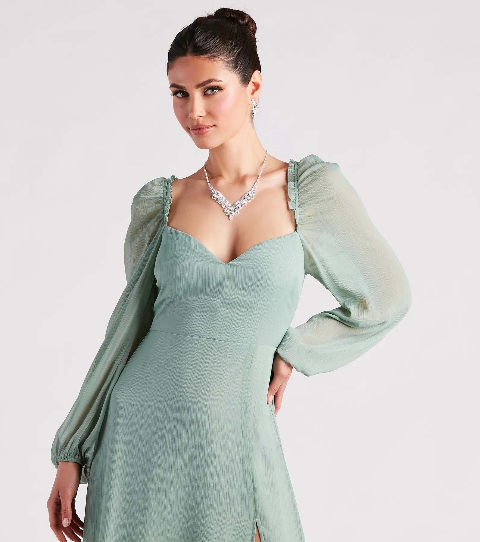 Sheer Beauty Chiffon Slit Maxi Dress