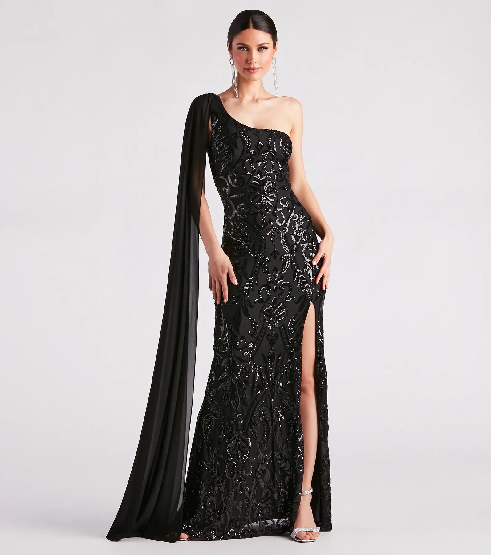 Julia Formal Sequin Sash A-Line Dress