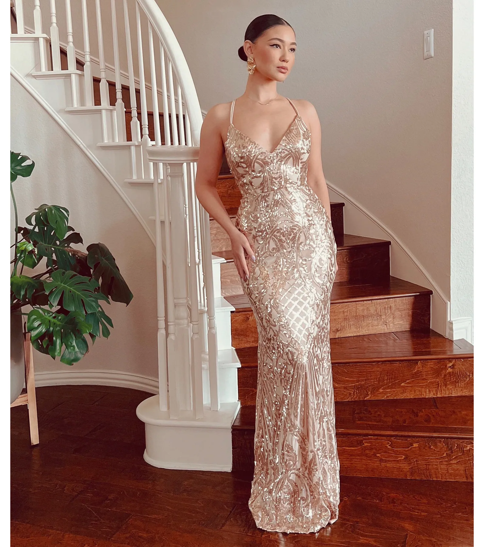 Liana Formal Sequin Scroll Mermaid Dress