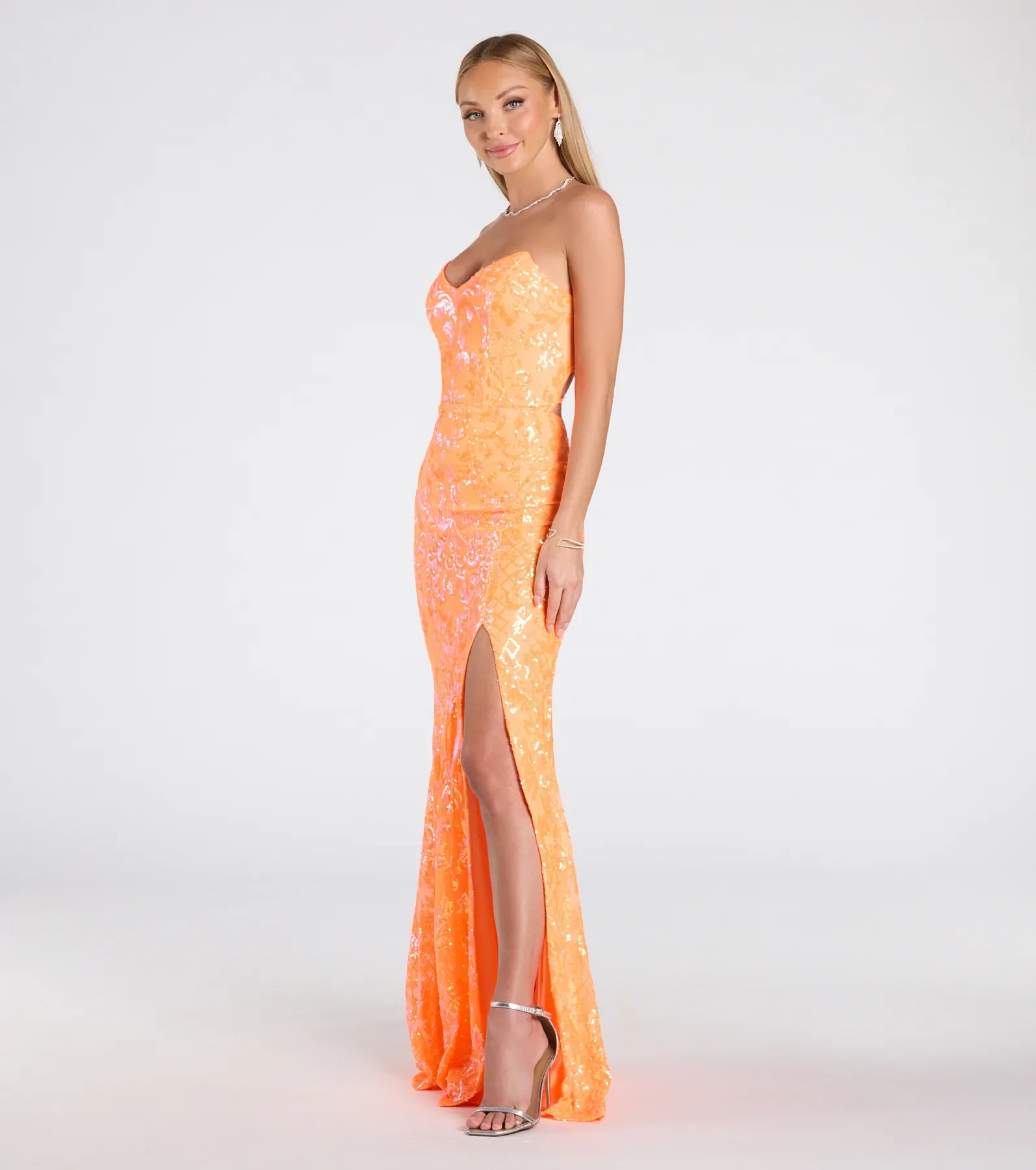 Chandler Strapless Lace-Up Sequin Formal Dress