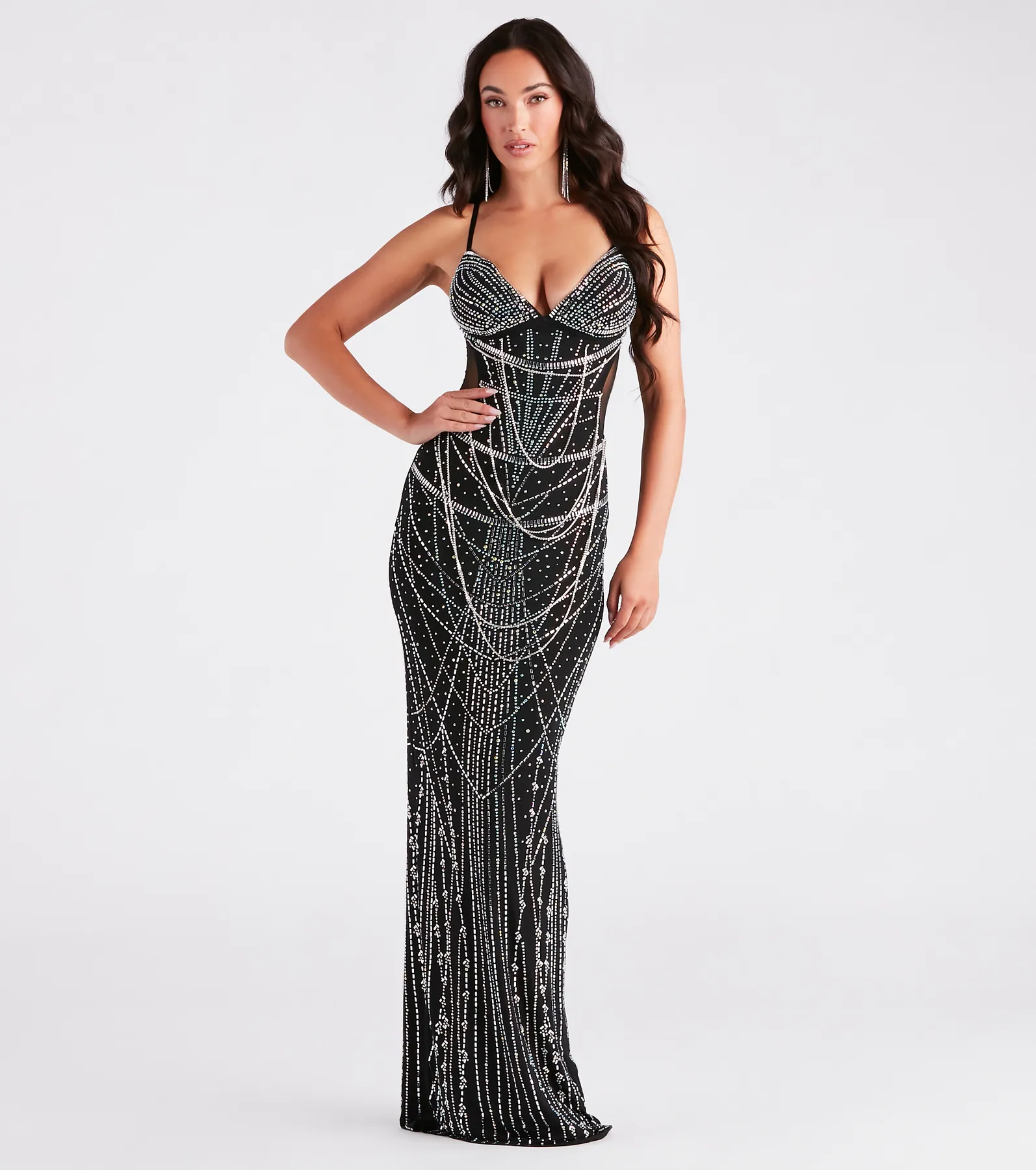 Ciara Iridescent Rhinestone Draped Formal Dress