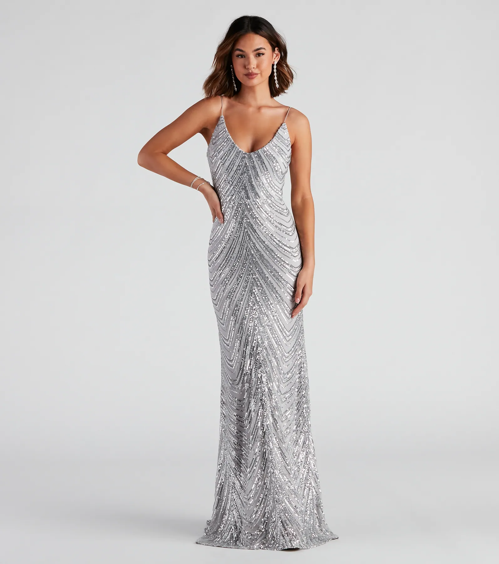 Amy Formal Sequin V-Neck Long Dress