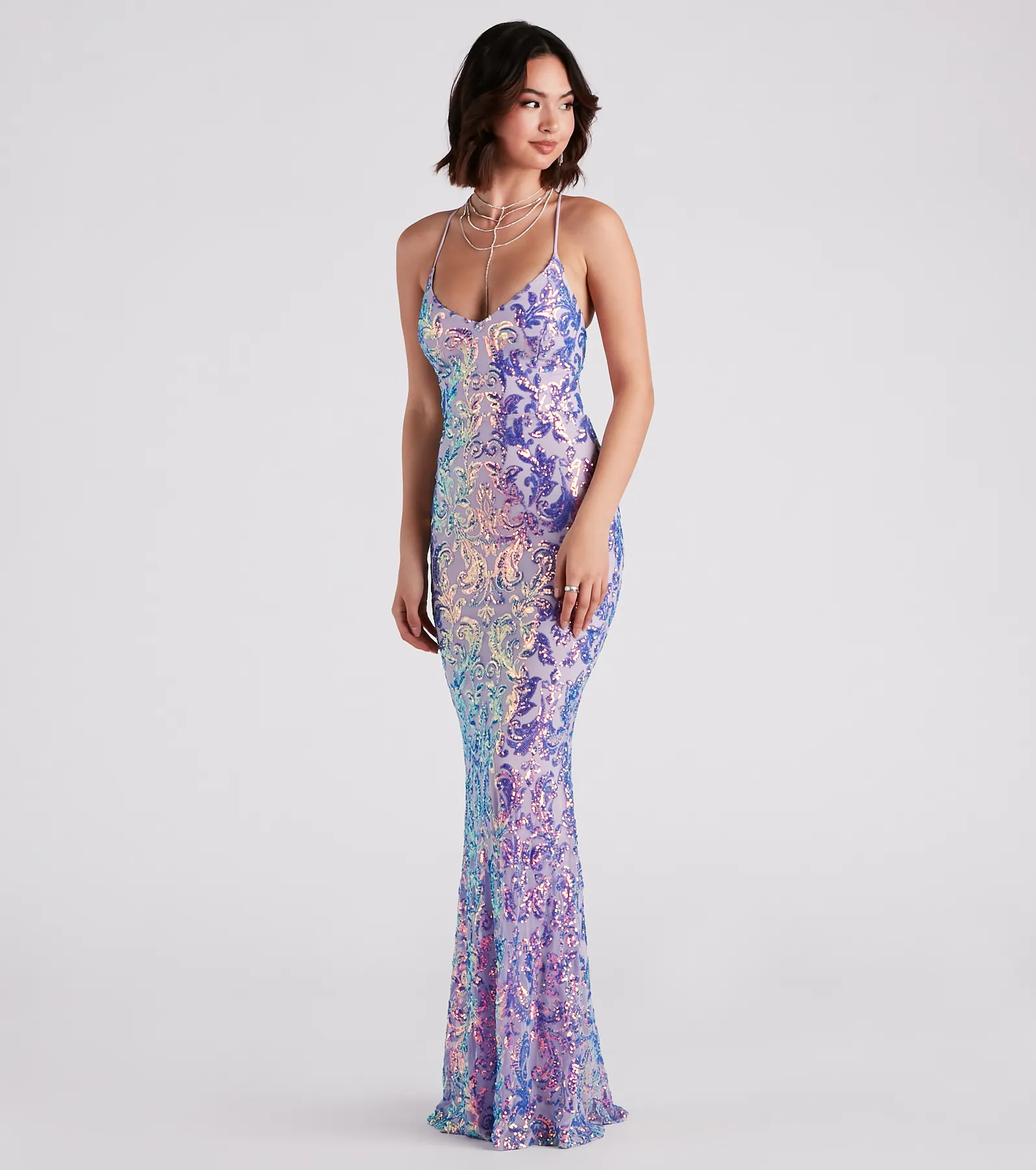 Taisia Formal Sequin Scroll Dress
