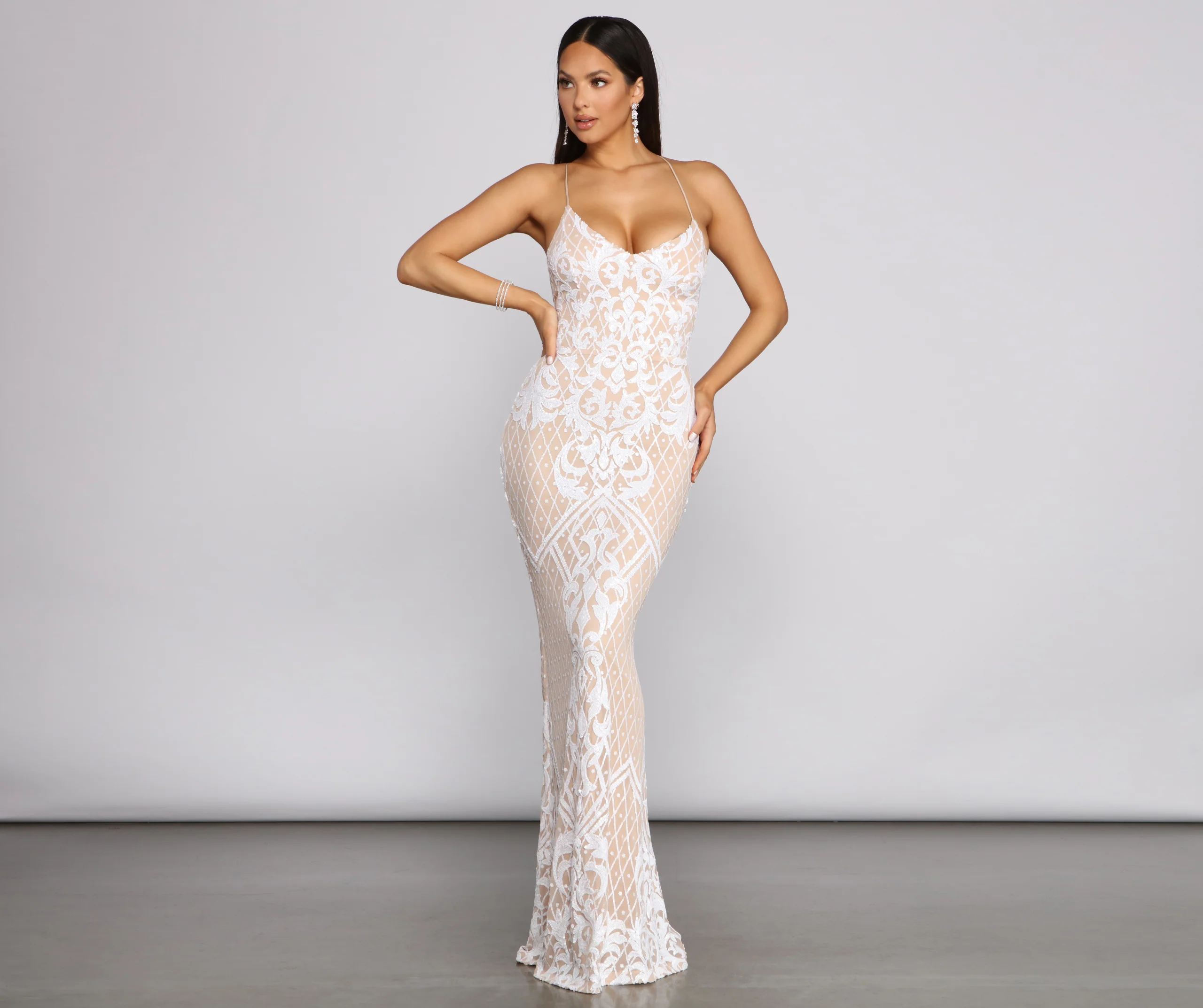 Blair Sequin Scroll Sleeveless Formal Dress