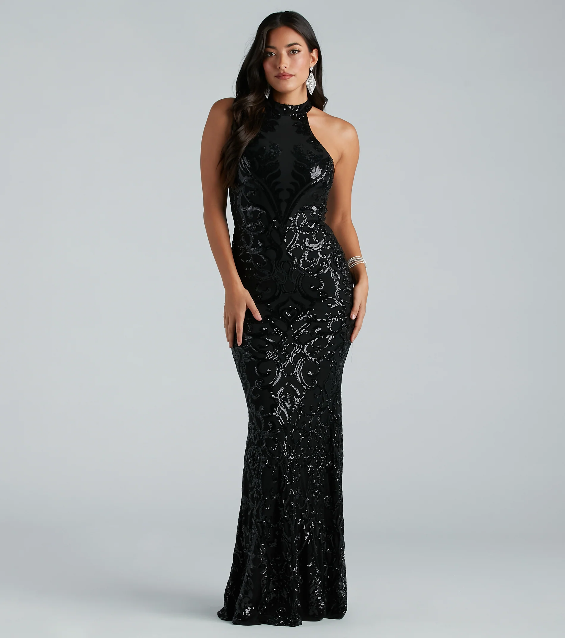 Sallie Formal Sequin Halter Mermaid Dress