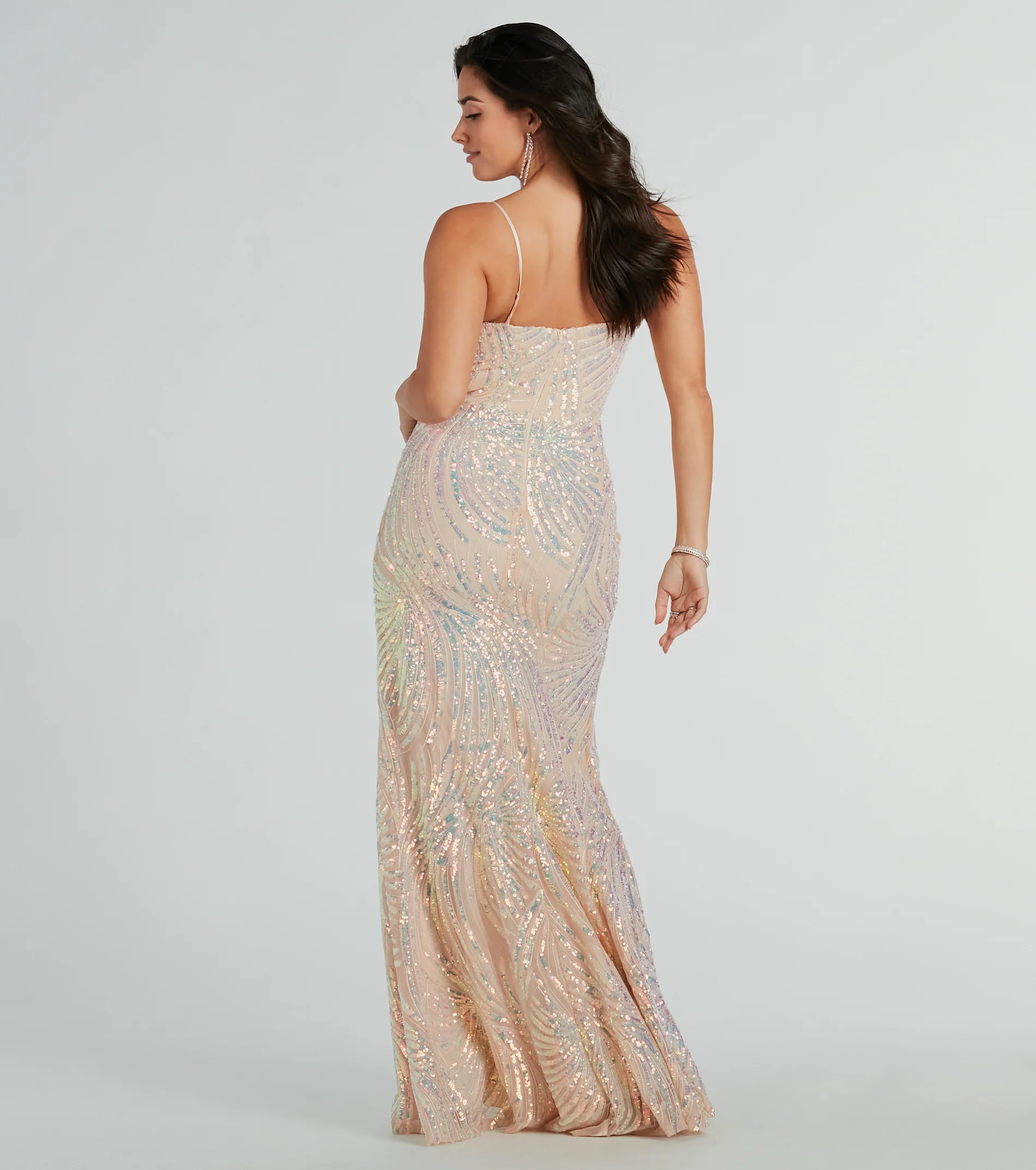 London Formal Sequin Feather Mermaid Dress