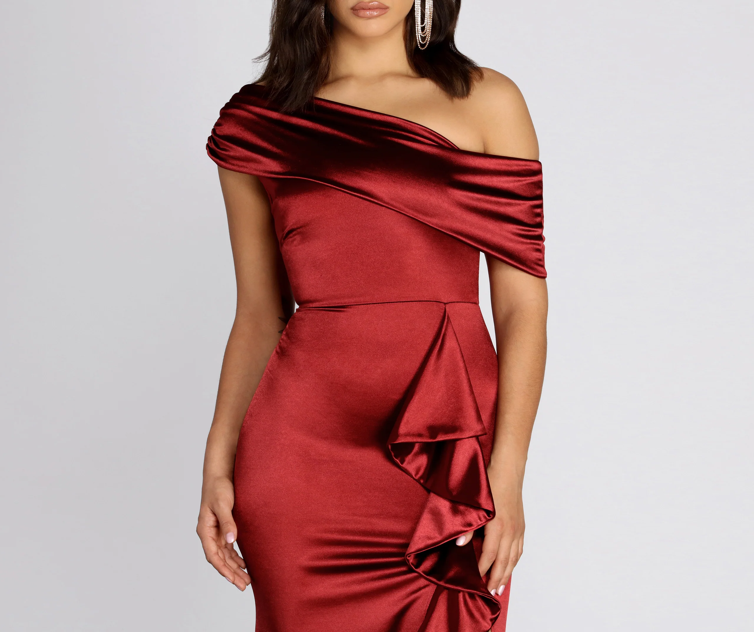 Jane Satin Off Shoulder Dress