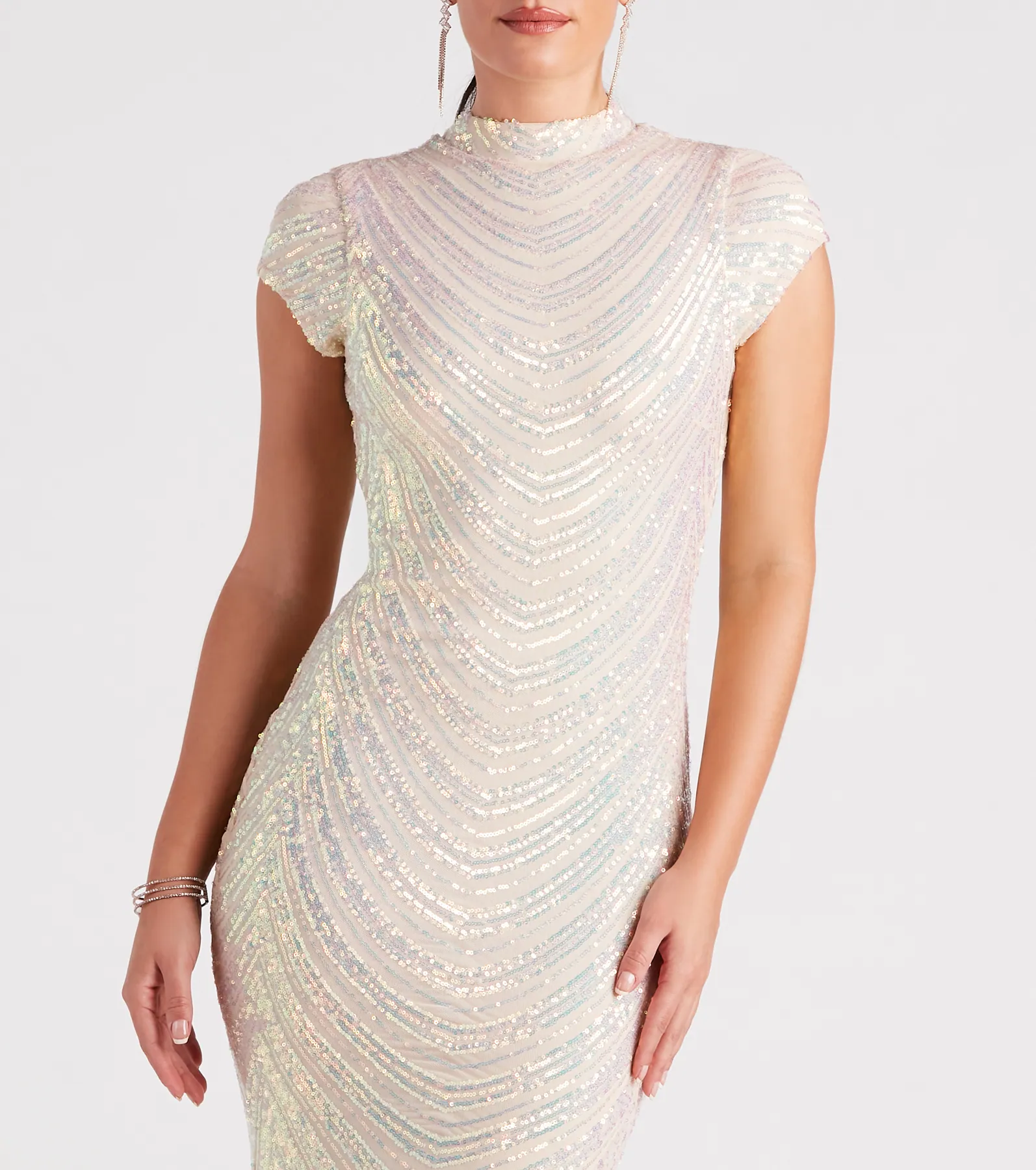 Justine Formal Sequin Mock Neck Mermaid Dress
