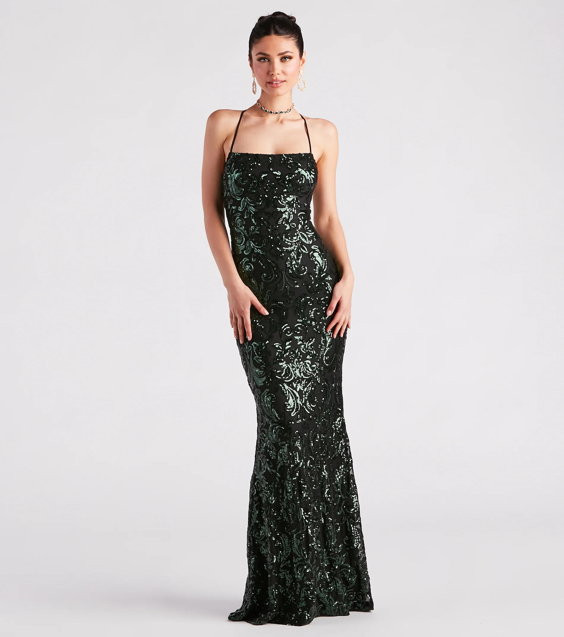 Lacie Formal Sequin Lace-Up Mermaid Dress