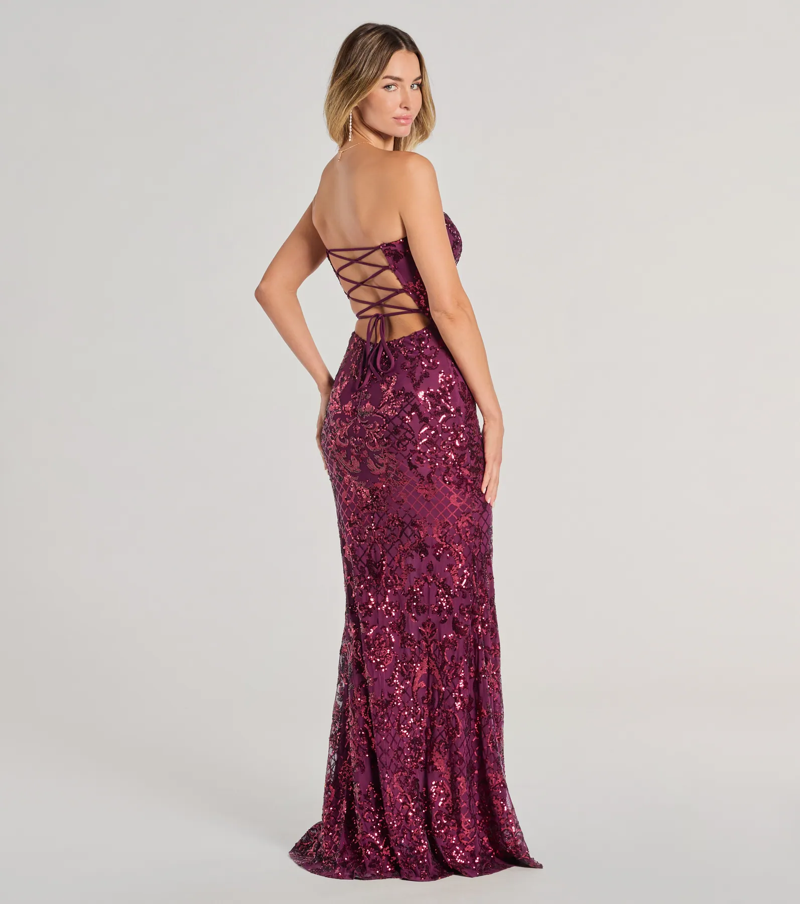 Chandler Strapless Lace-Up Sequin Formal Dress