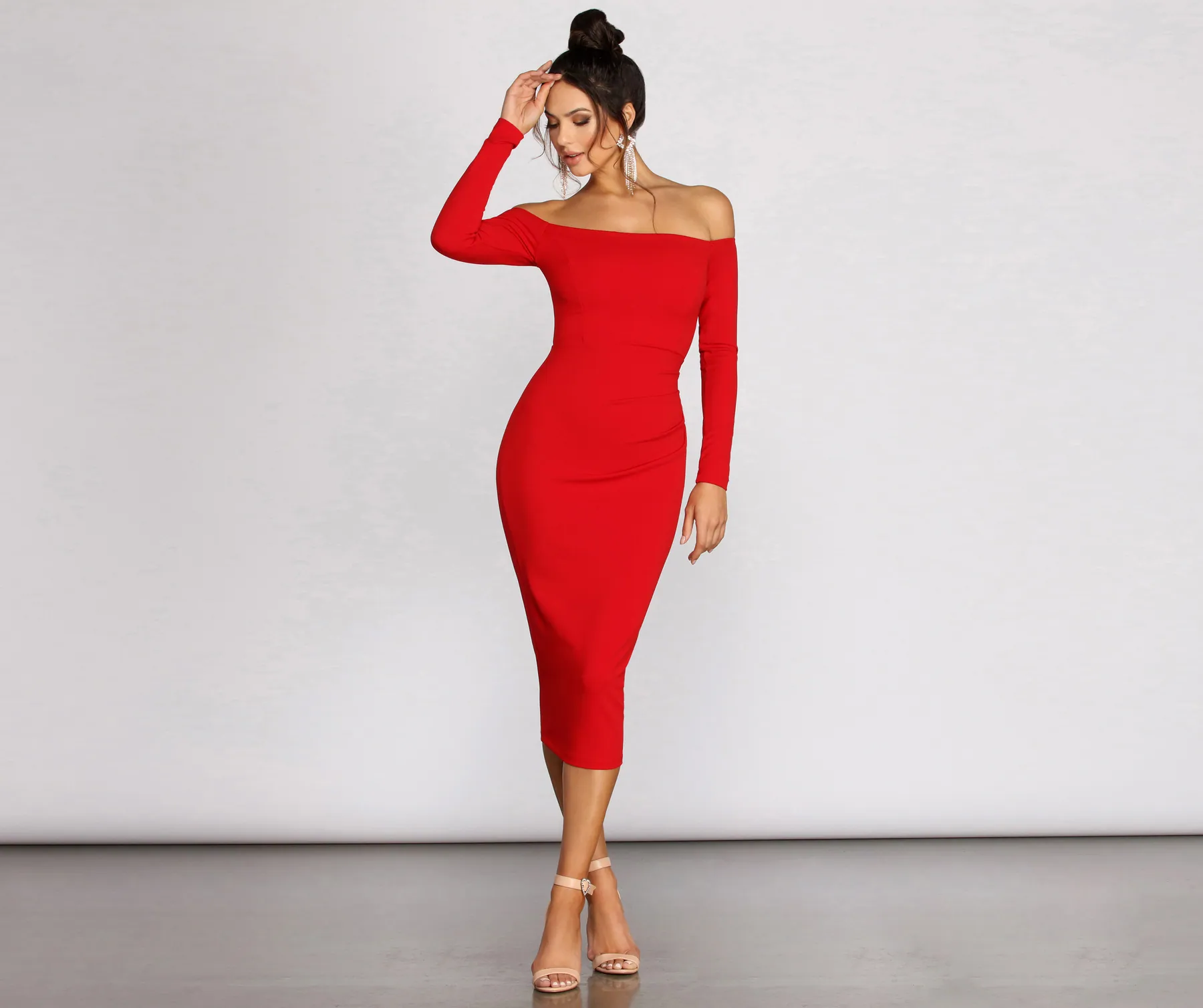Rose Off The Shoulder Midi Dress