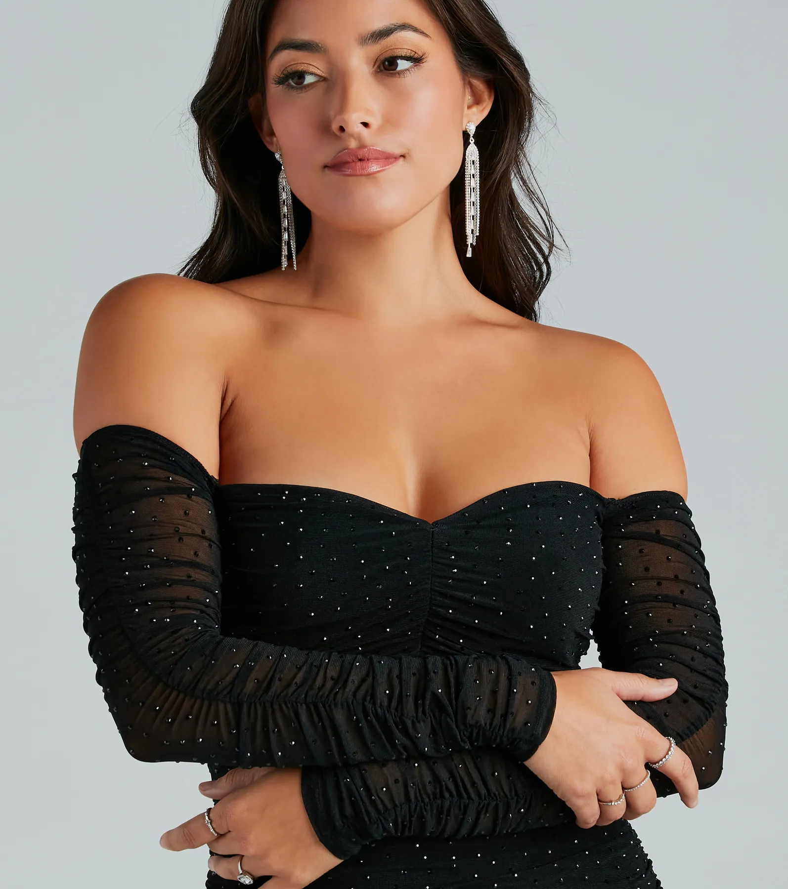 Showstopping In Rhinestone Mini Dress