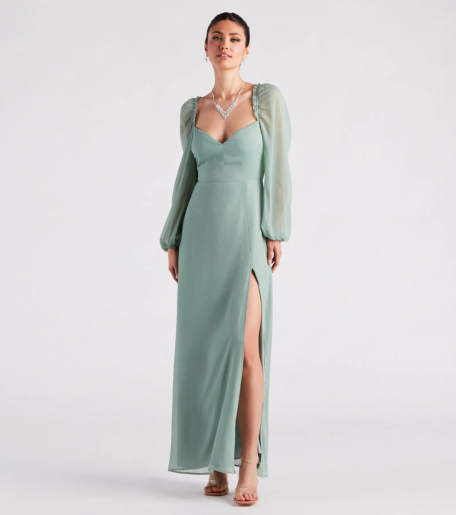 Sheer Beauty Chiffon Slit Maxi Dress