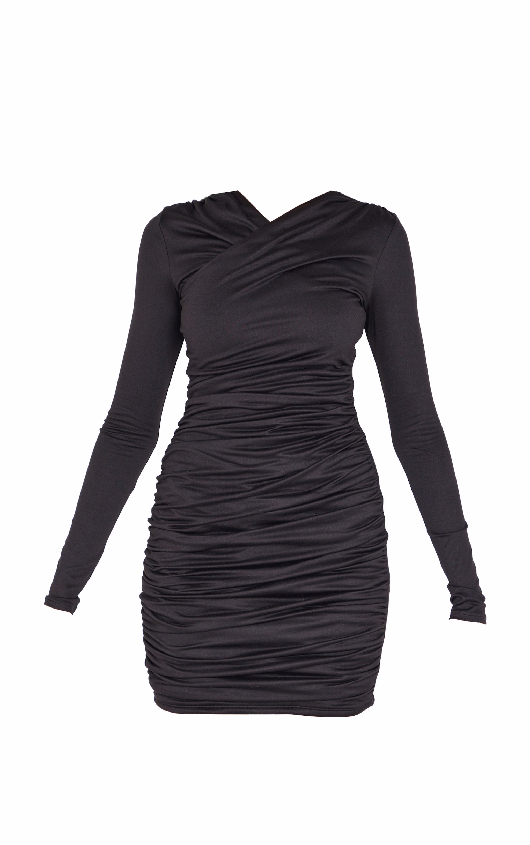 Black Double Contour Cross Over Bodycon Dress