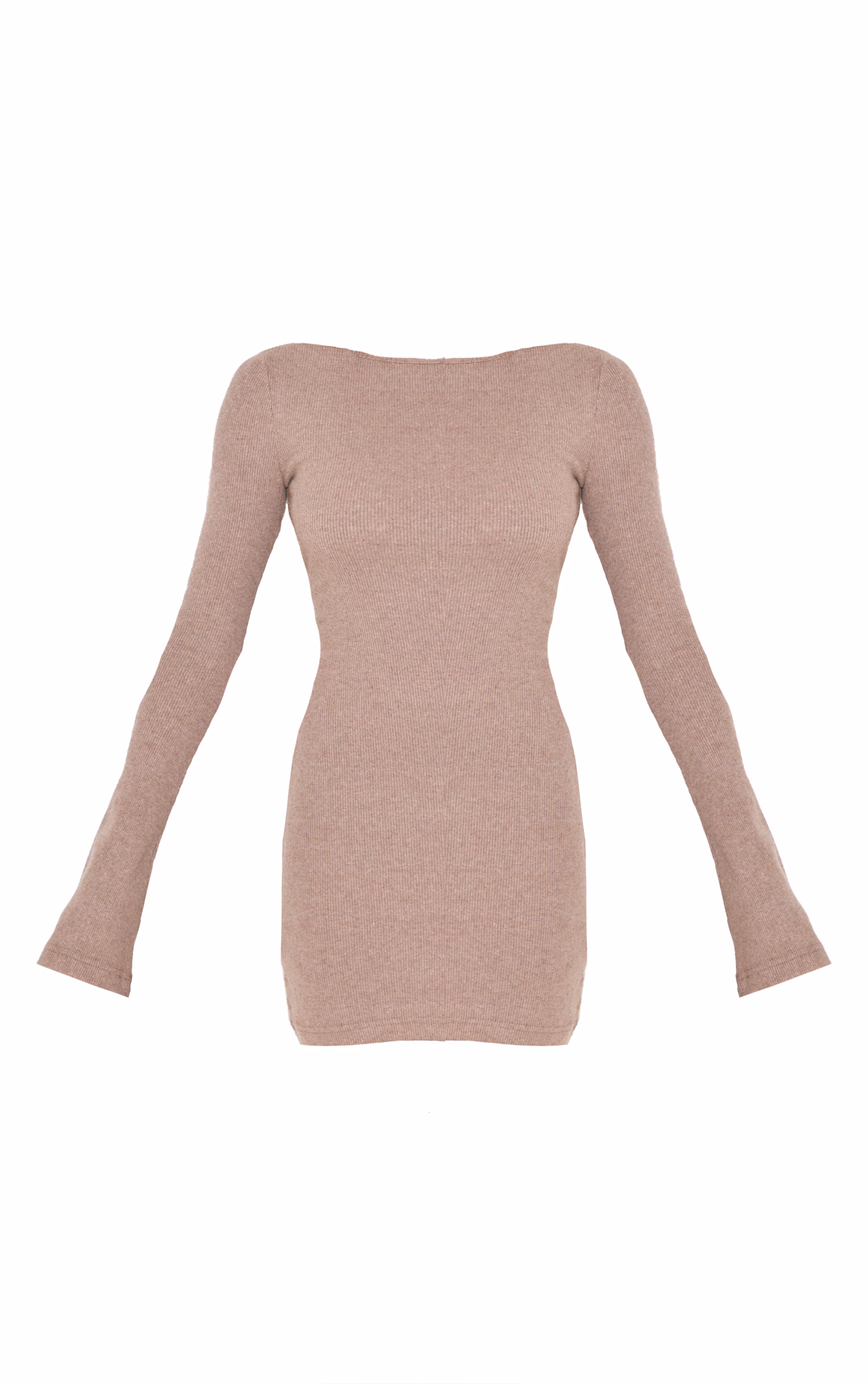 Mushroom Heavy Brushed Rib Flared Sleeve Shift Dress