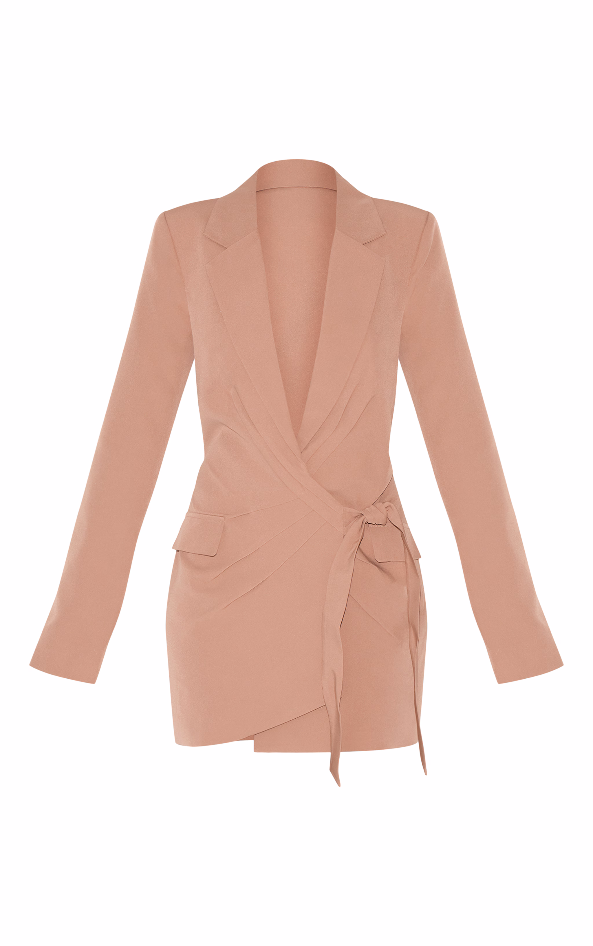 Taupe Plunge Tie Side Blazer Dress