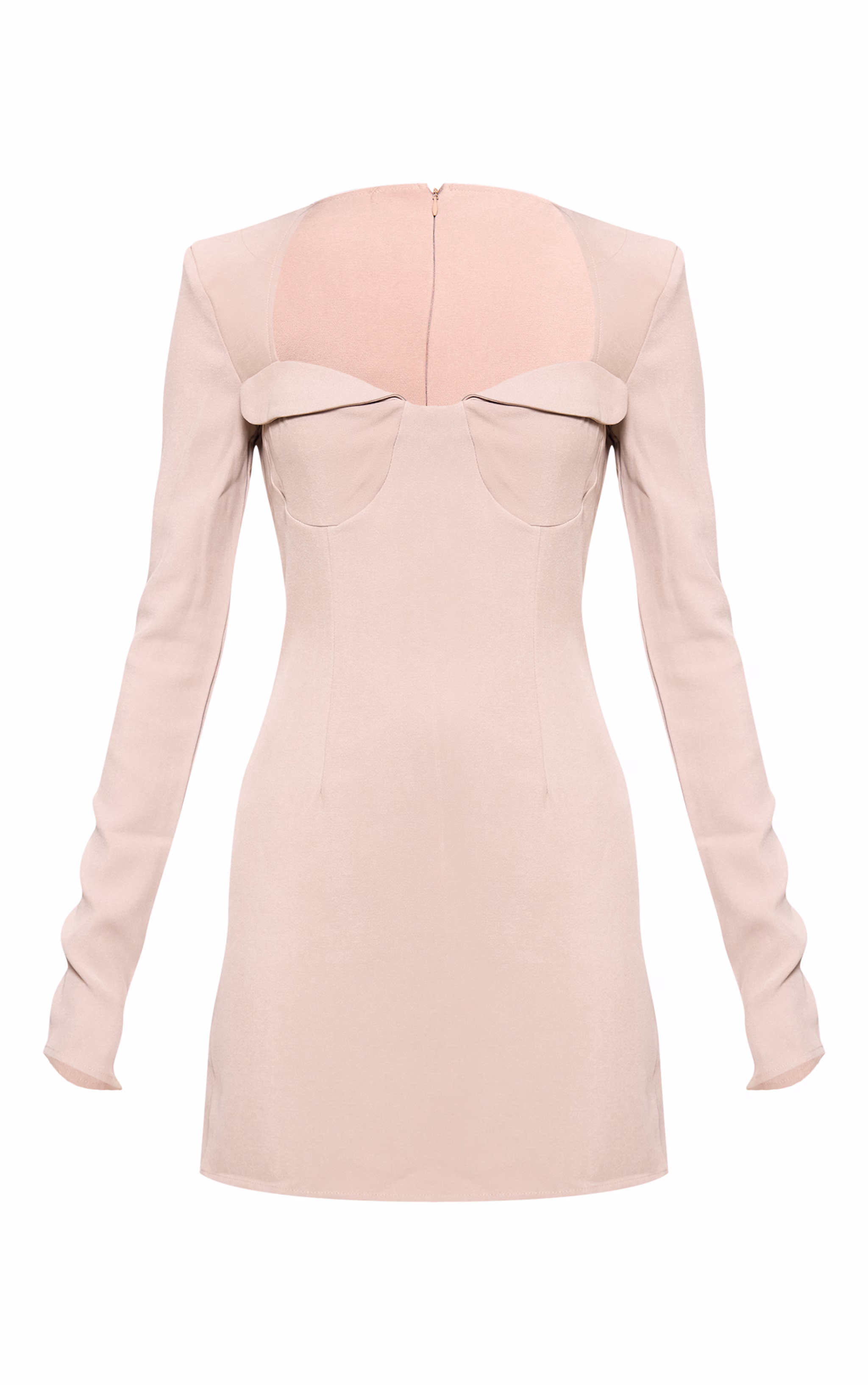 Taupe Stretch Woven Shoulder Pad Cup Detail Mini Dress