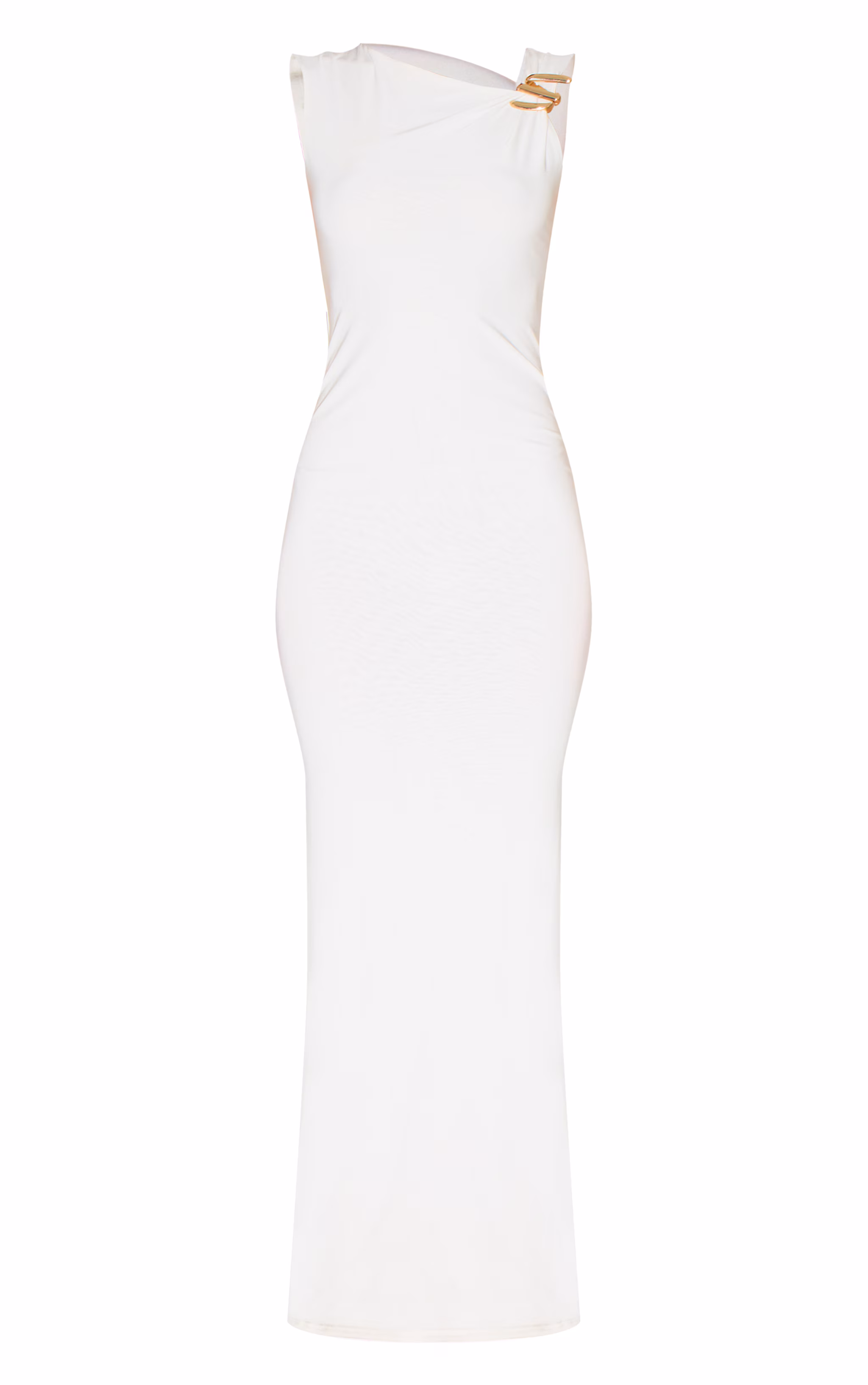 White Double Slinky Asymmetric Trim Detail Maxi Dress