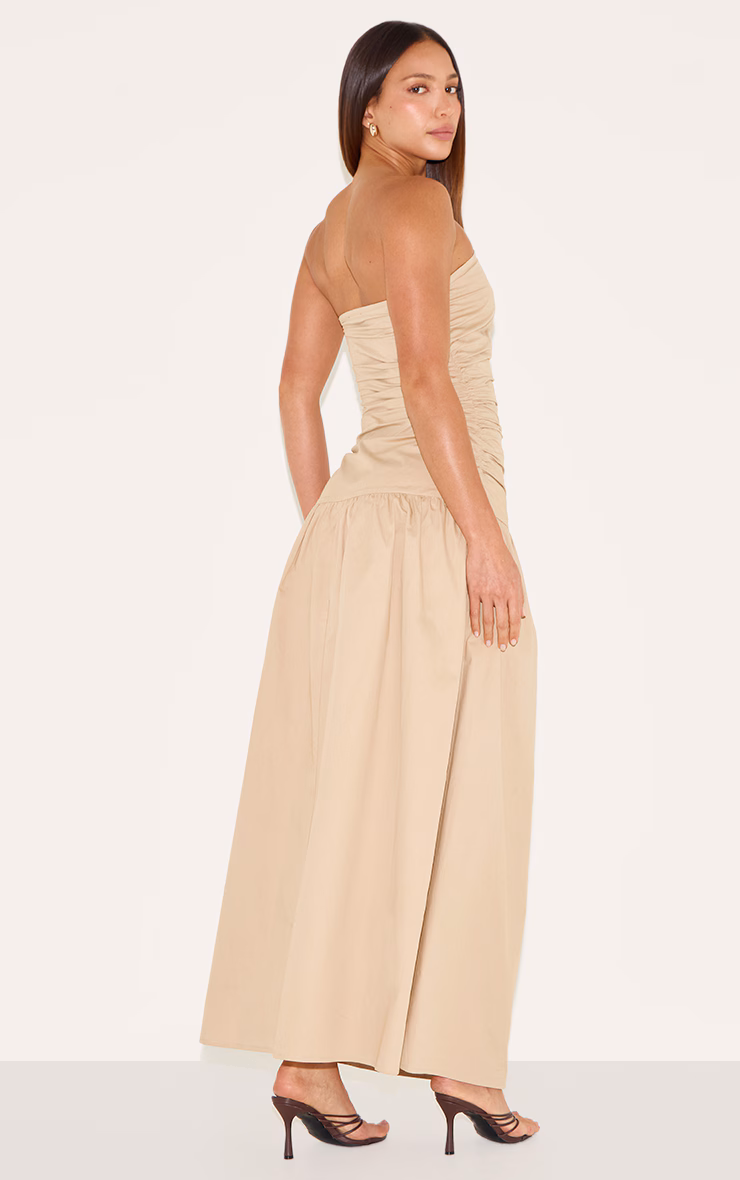 Tall Nude Bandeau Ruched Floaty Dress