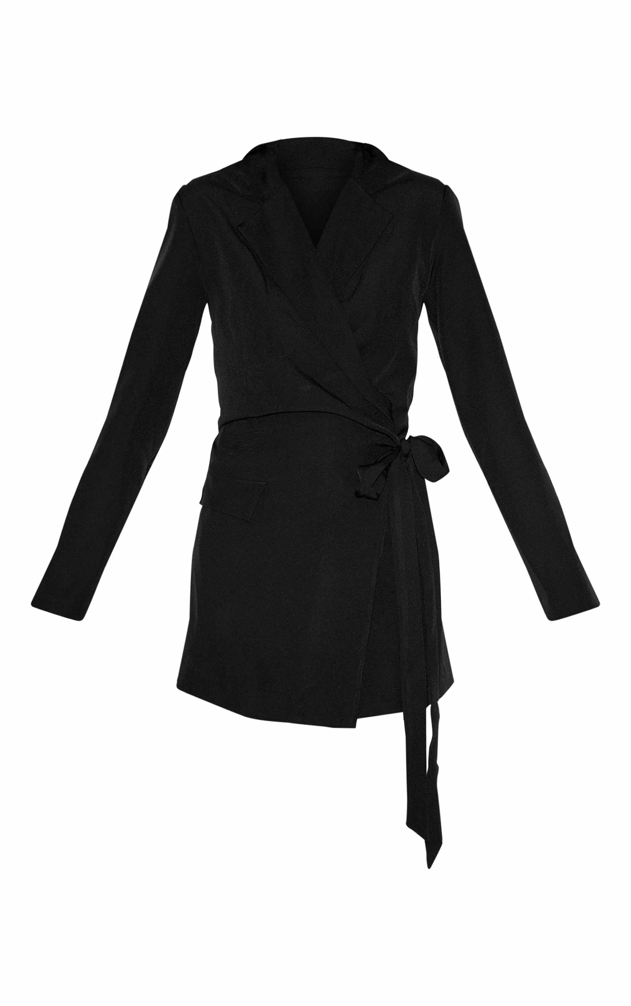 Black Woven Wrap Tie Blazer Dress