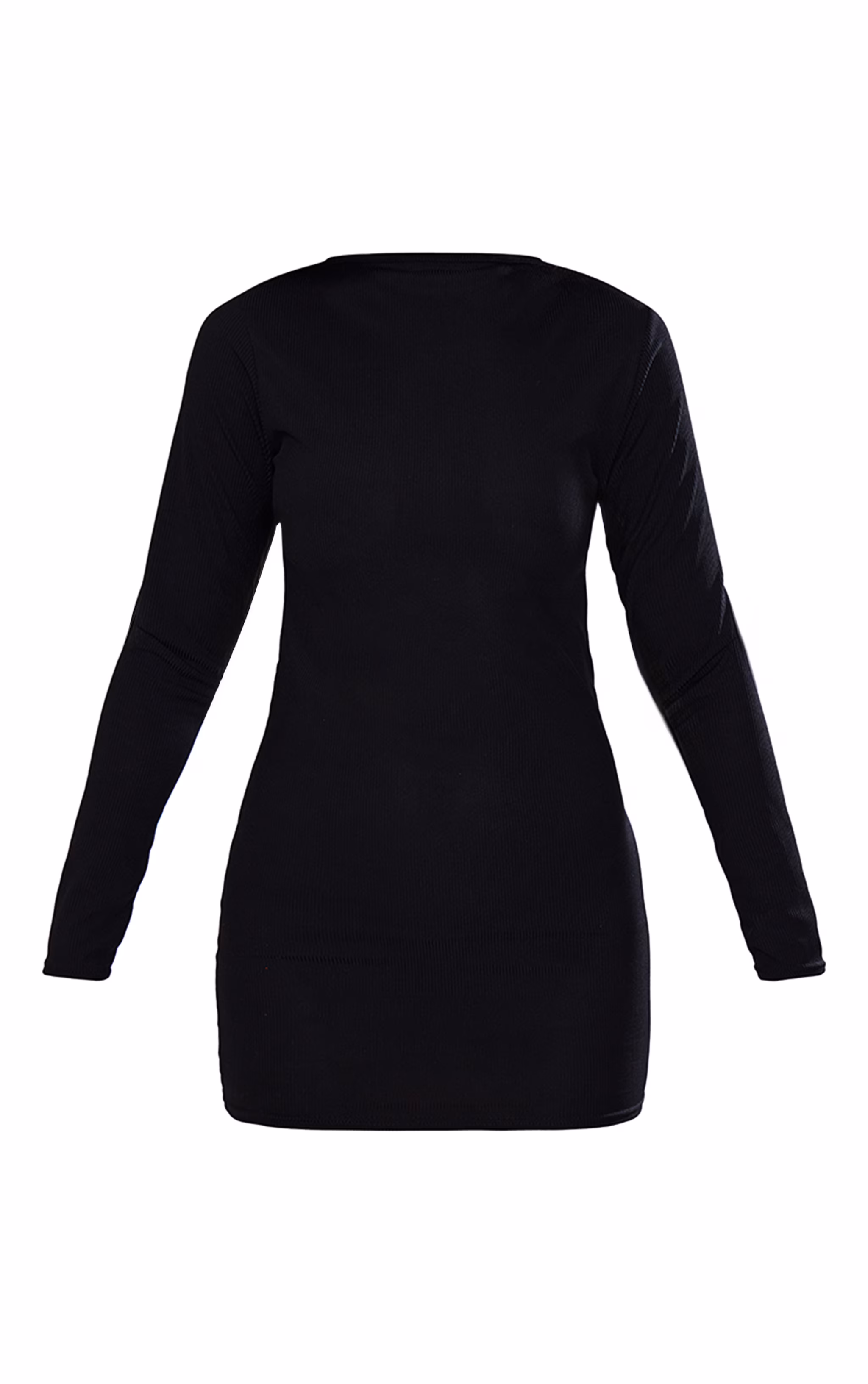 Black Ribbed Long Sleeve Bodycon Dress
