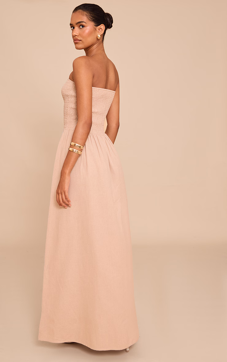 Mushroom Bandeau Shirred Detail Maxi Dress